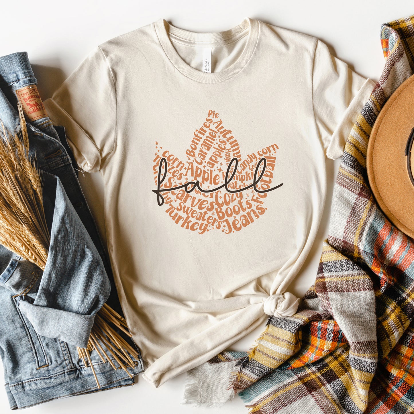 Cursive Fall Leaf | Short Sleeve Crewneck