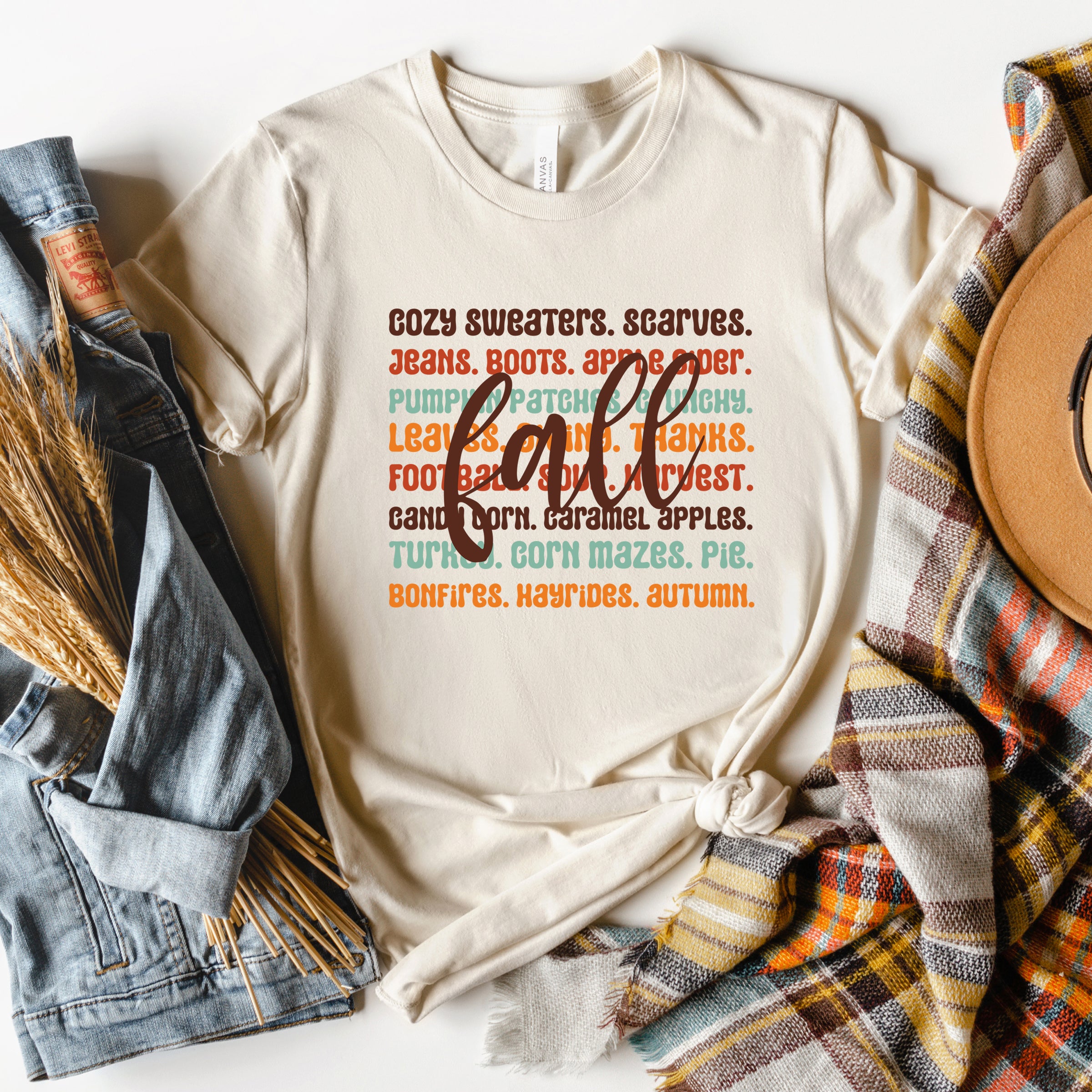 Cursive Fall Layered | Short Sleeve Crewneck