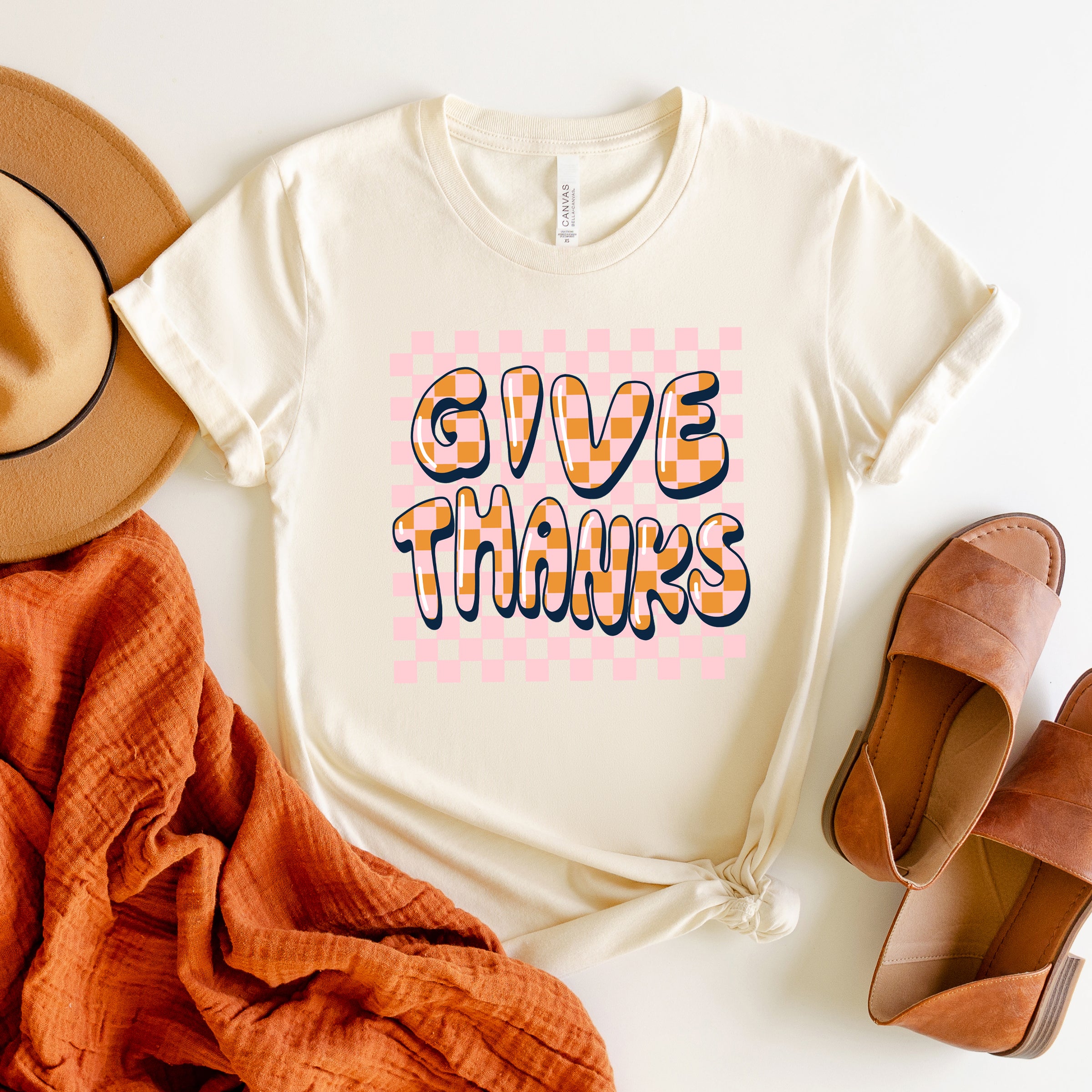 Give Thanks Checkered | Short Sleeve Crew Neck