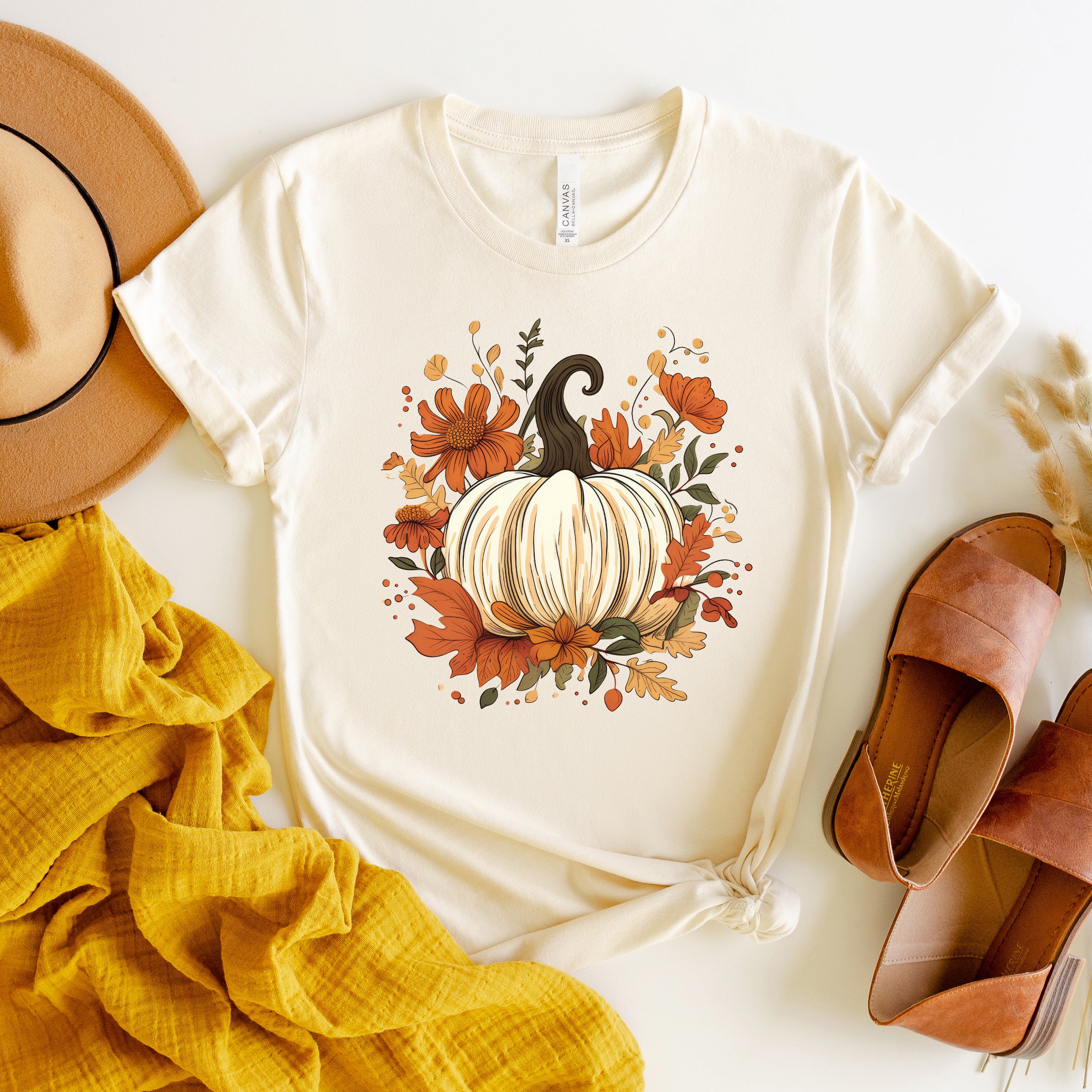 Fall Pumpkin Floral | Short Sleeve Crew Neck