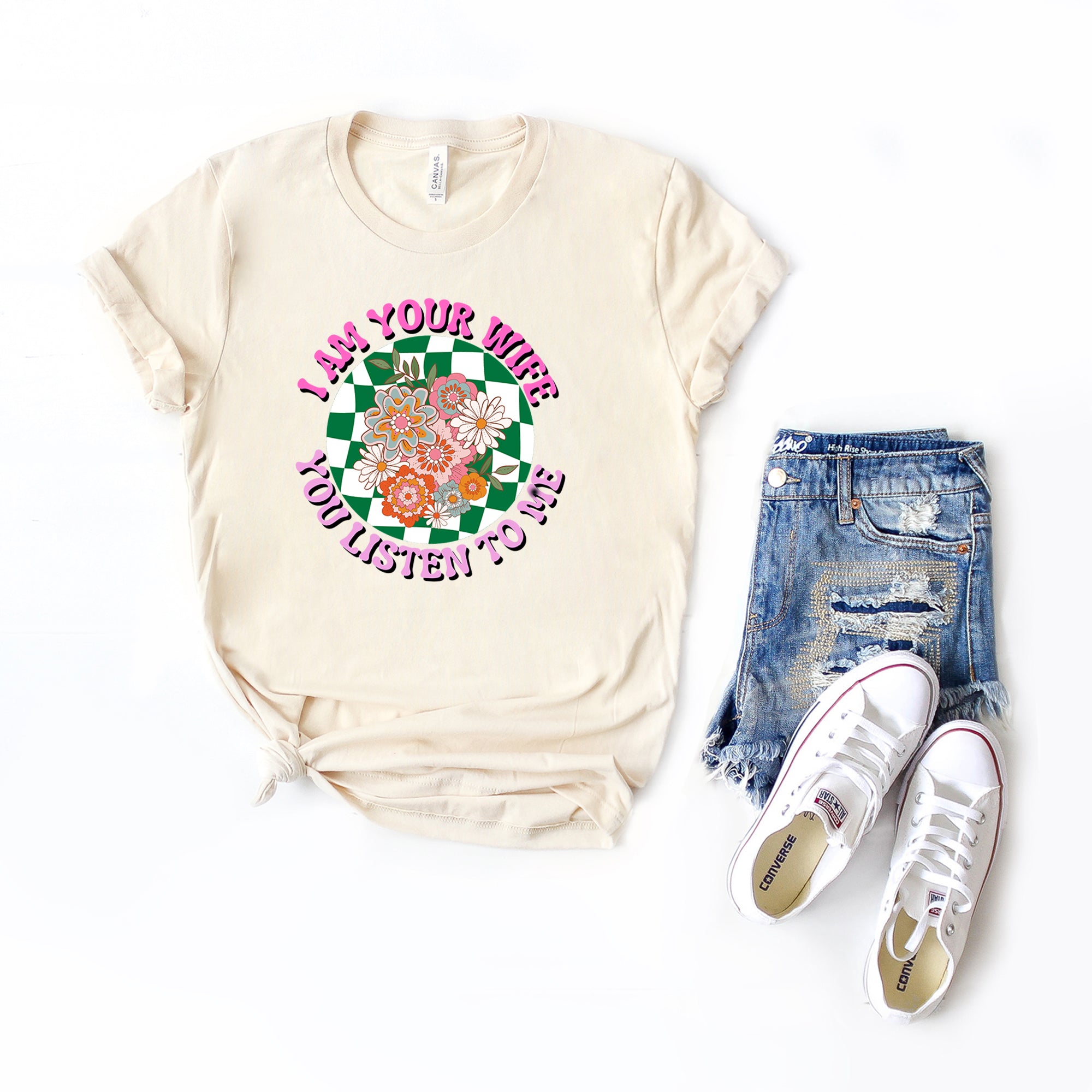 I Am Your Wife Green Checkered | Short Sleeve Graphic Tee