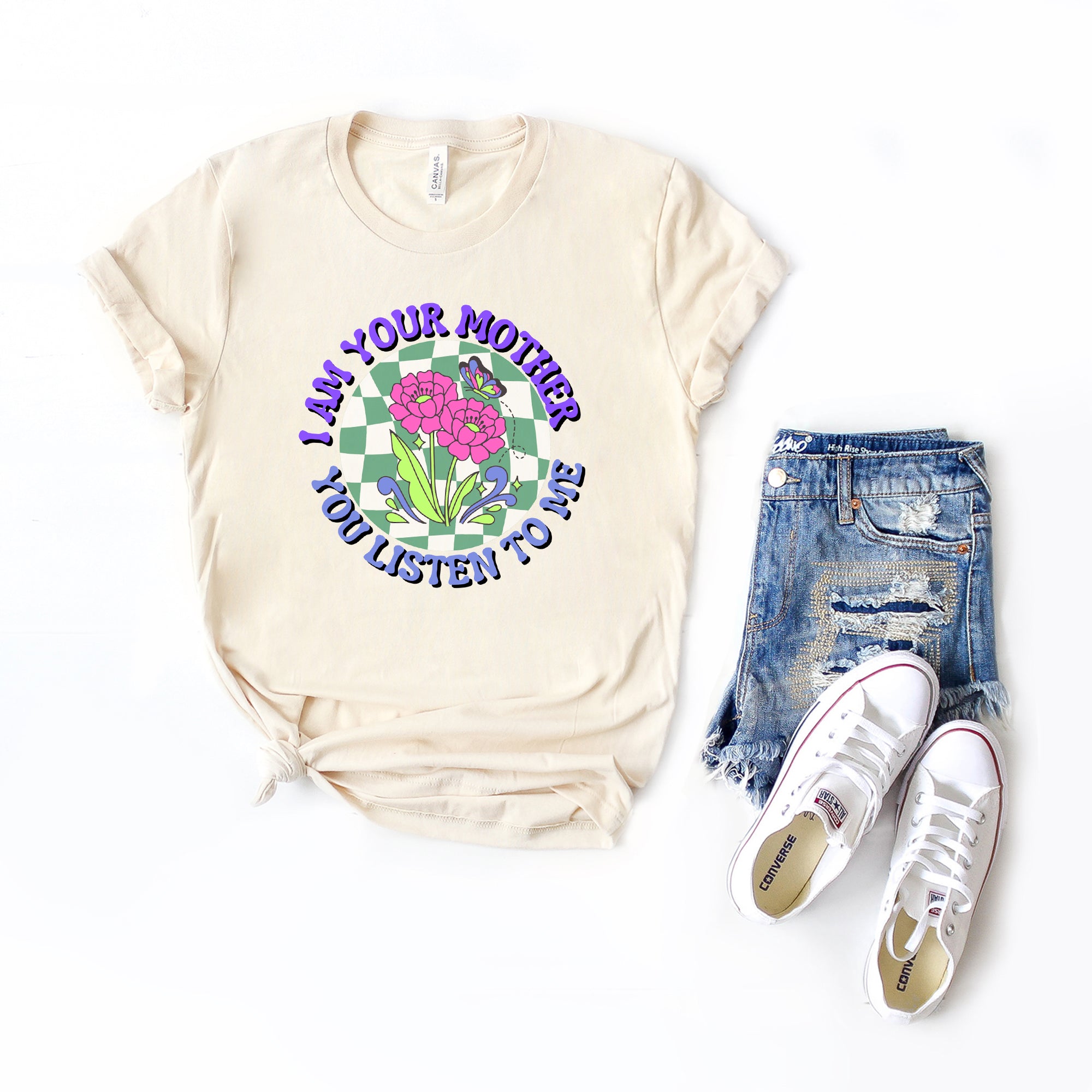 I Am Your Mother Blue Checkered | Short Sleeve Graphic Tee