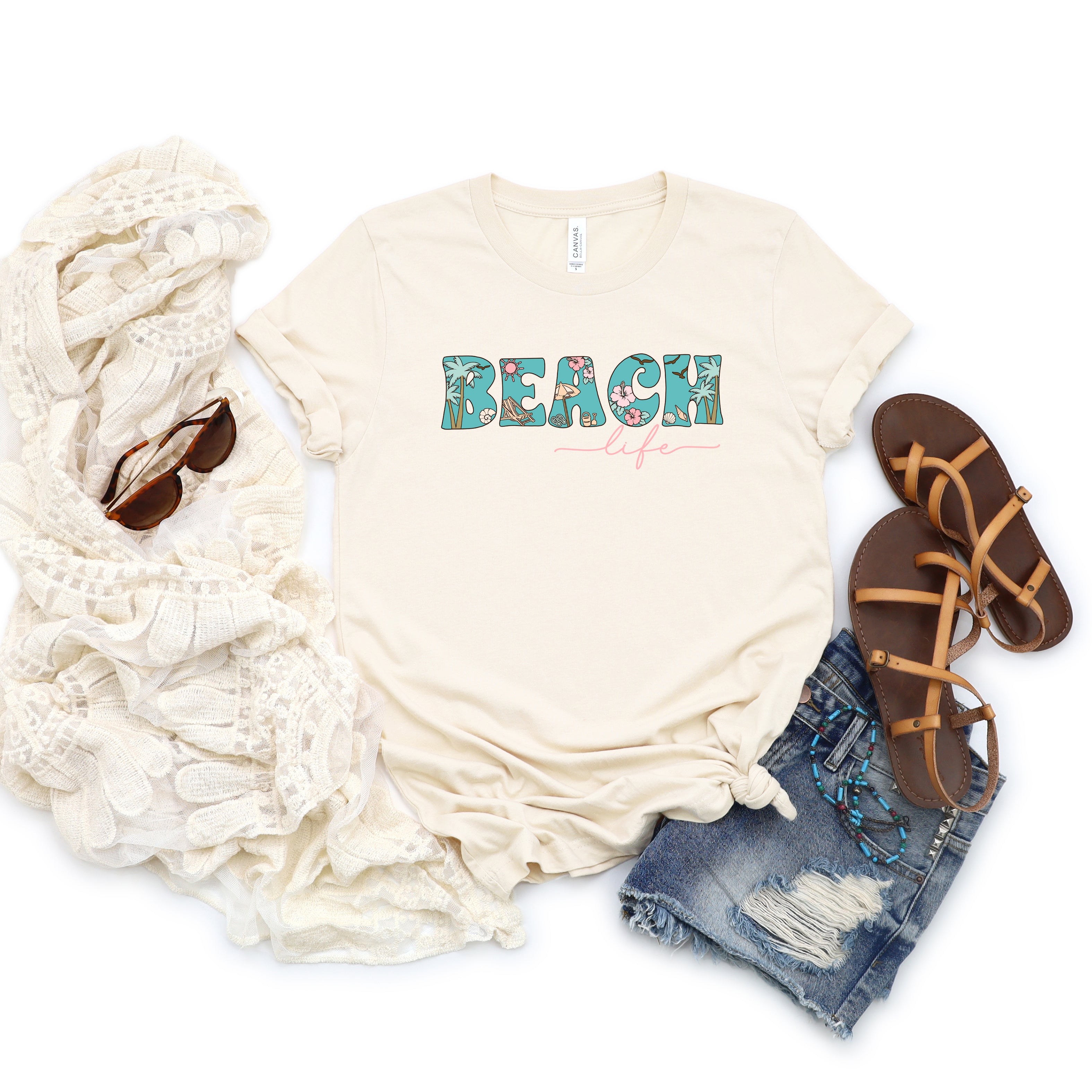 Beach Life Colorful | Short Sleeve Crew Neck