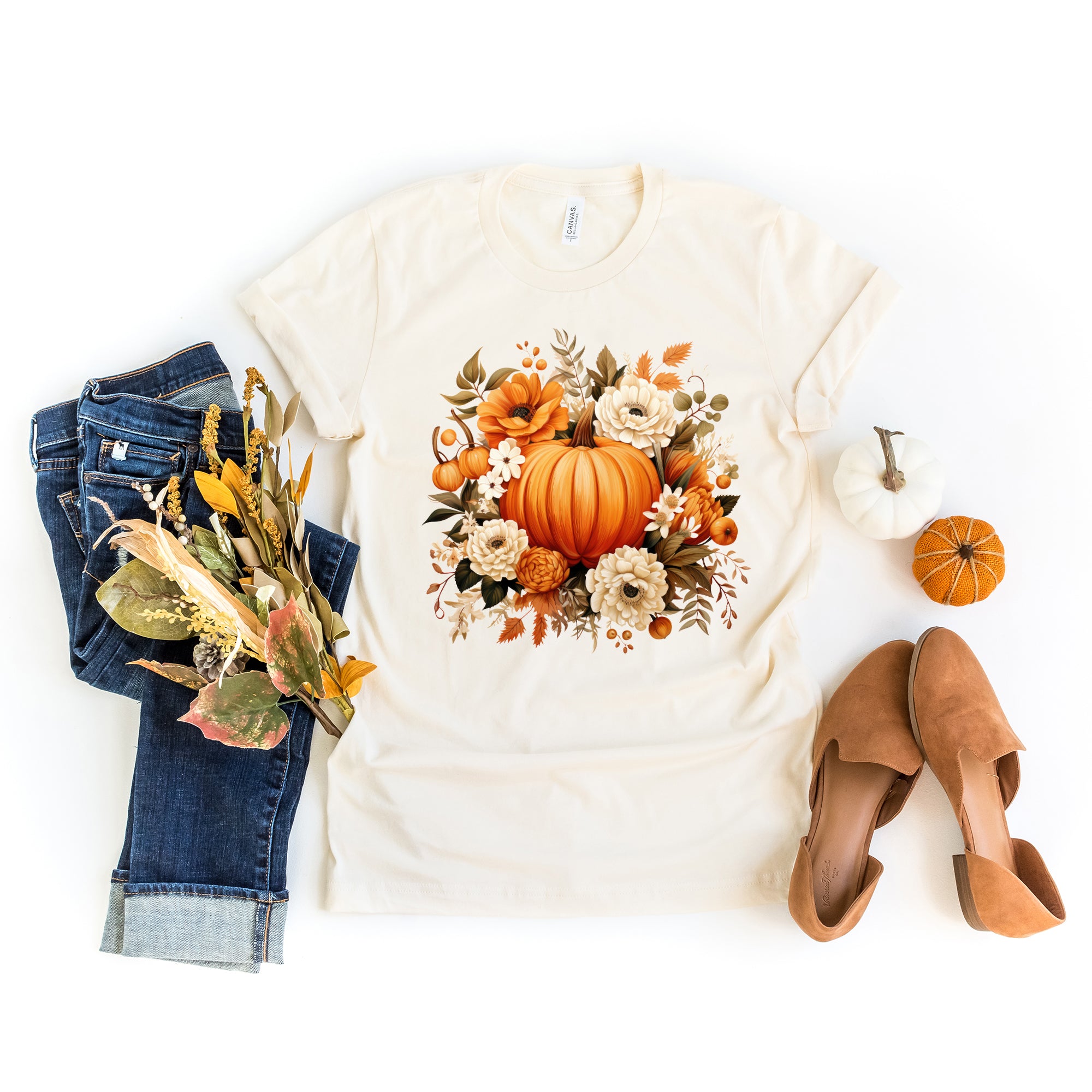 Pumpkin Floral Arrangement | Short Sleeve Crew Neck