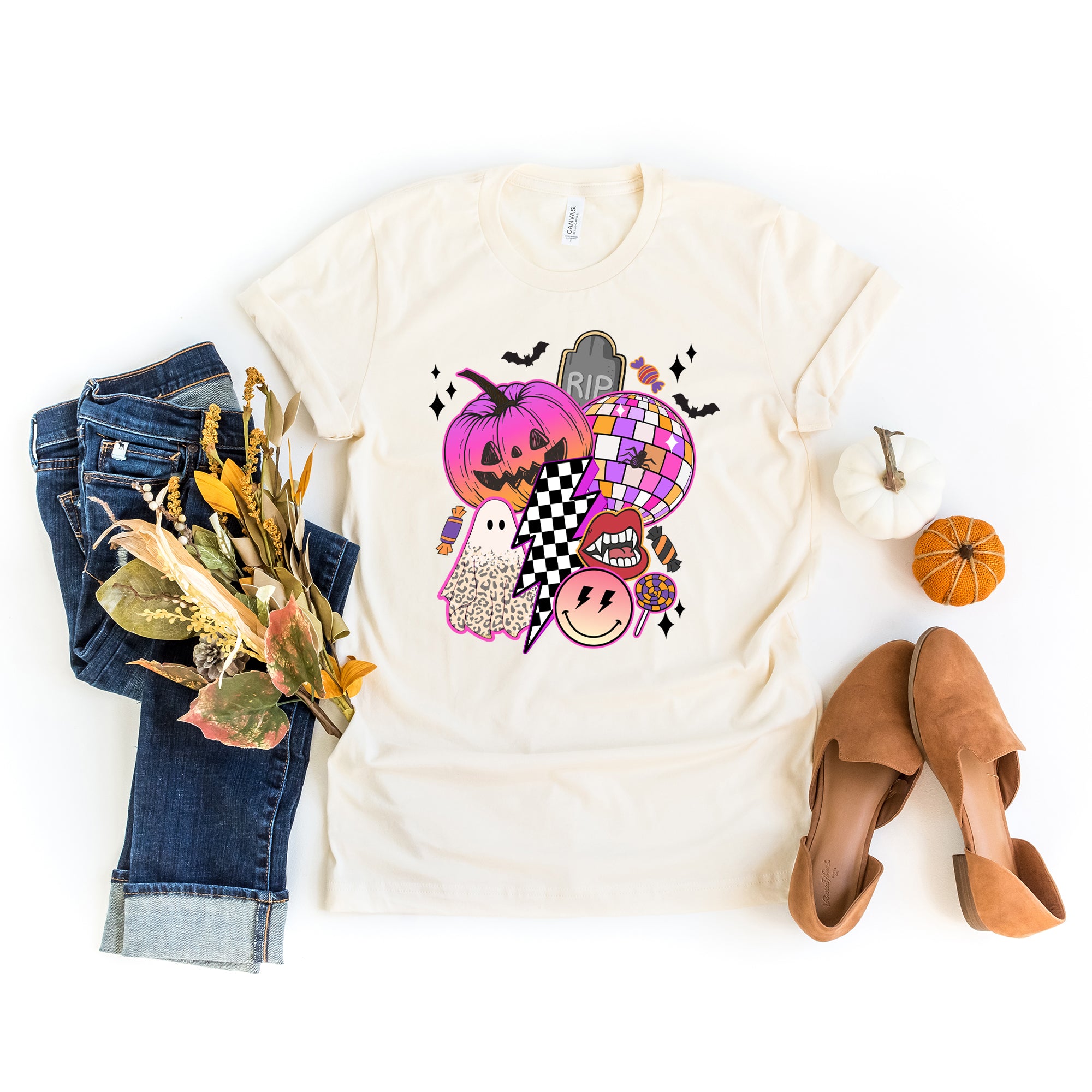 Pumpkin Ghost Collage | Short Sleeve Crew Neck