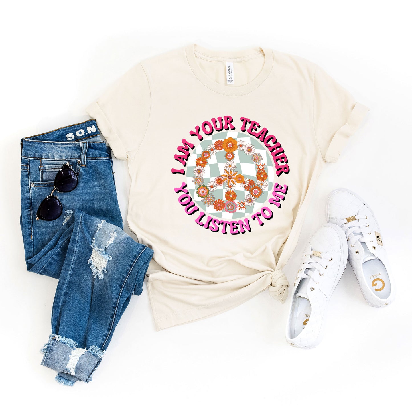 I Am Your Teacher Blue Checkered | Short Sleeve Graphic Tee