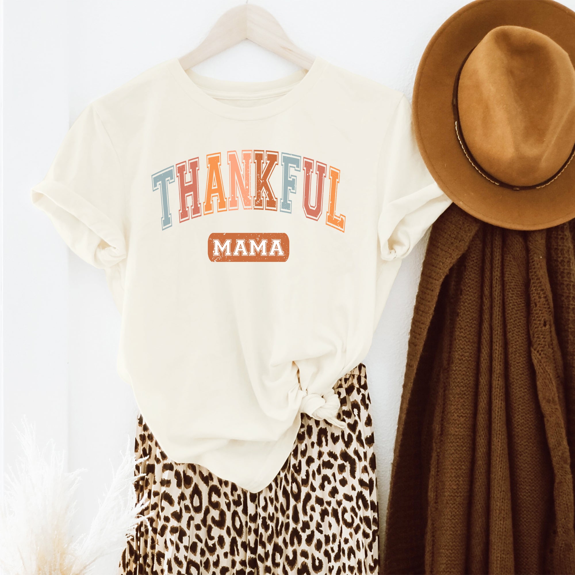 Varsity Thankful Mama | Short Sleeve Crew Neck