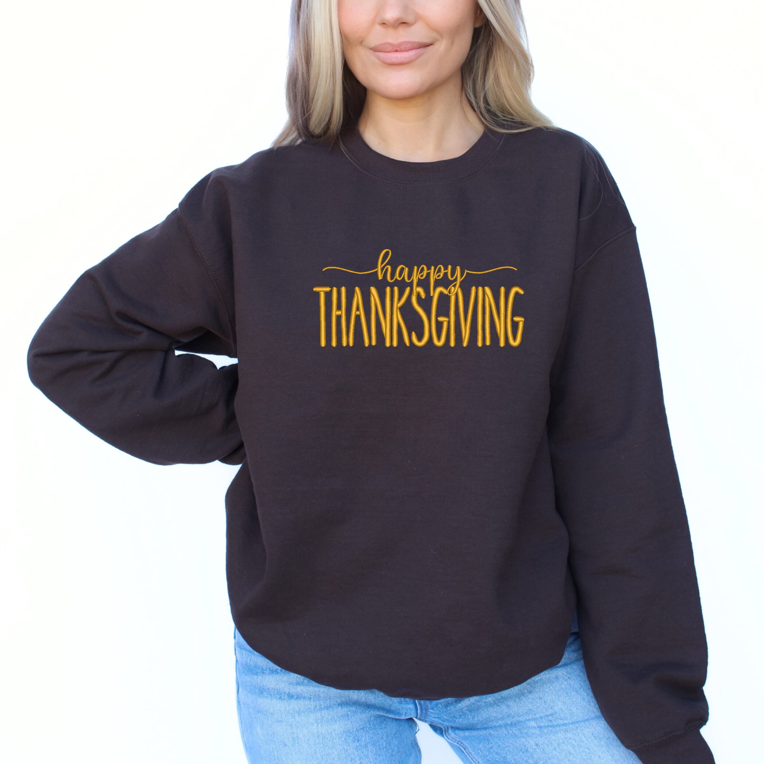 Happy Thanksgiving Embroidered | Sweatshirt