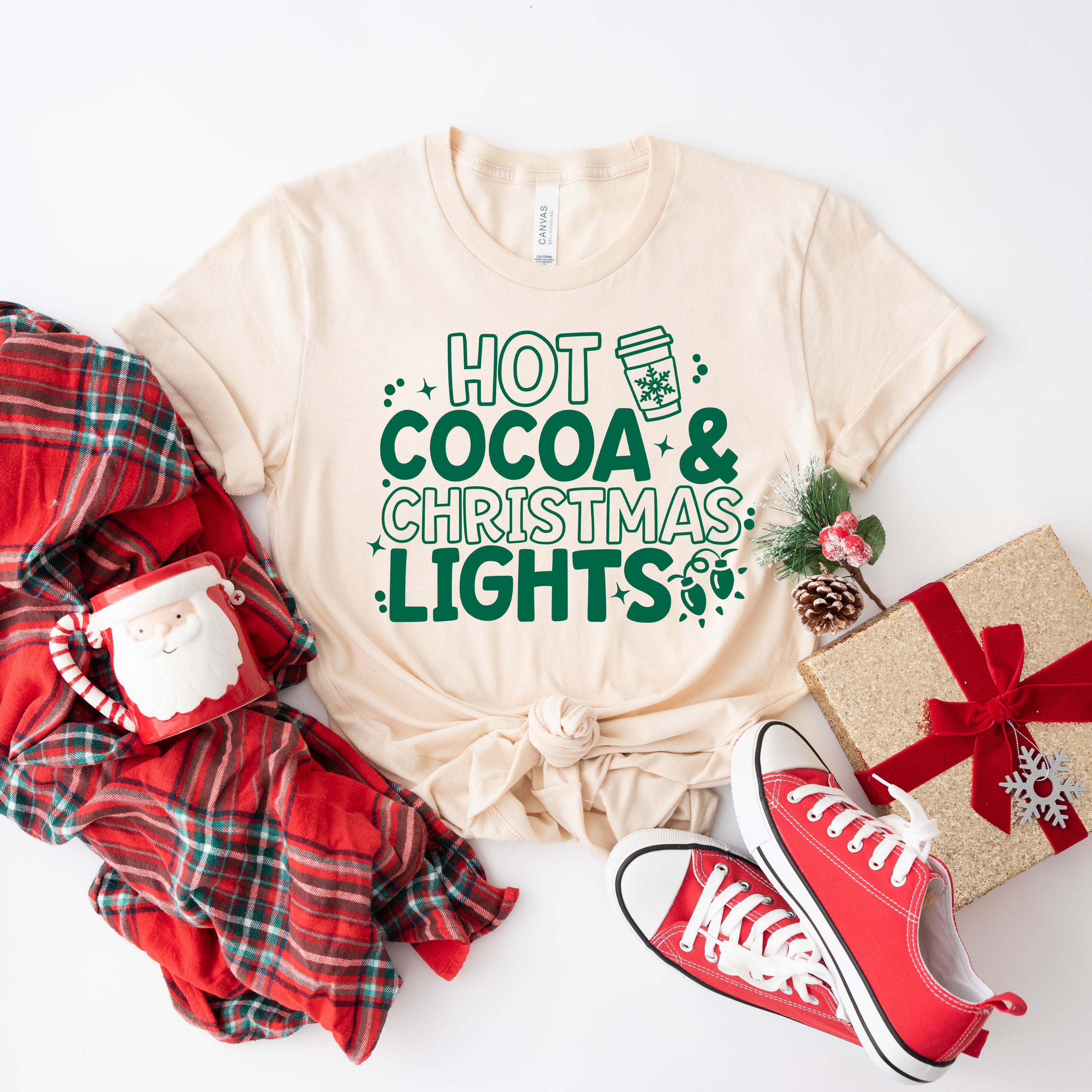 Hot Cocoa and Christmas Lights | Short Sleeve Crew Neck