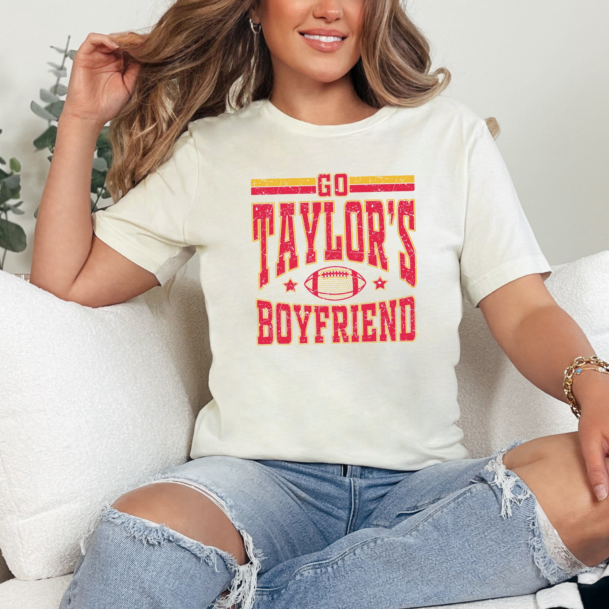Go Taylor's Boyfriend Football |Short Sleeve Crew Neck