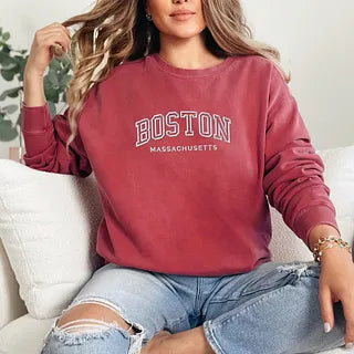 Embroidered Boston Massachusetts | Garment Dyed Sweatshirt