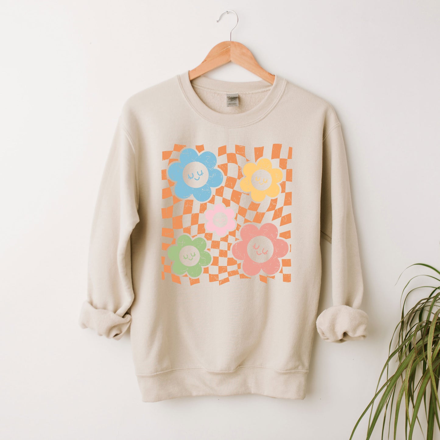 Checkered Flowers and Smiley | Sweatshirt