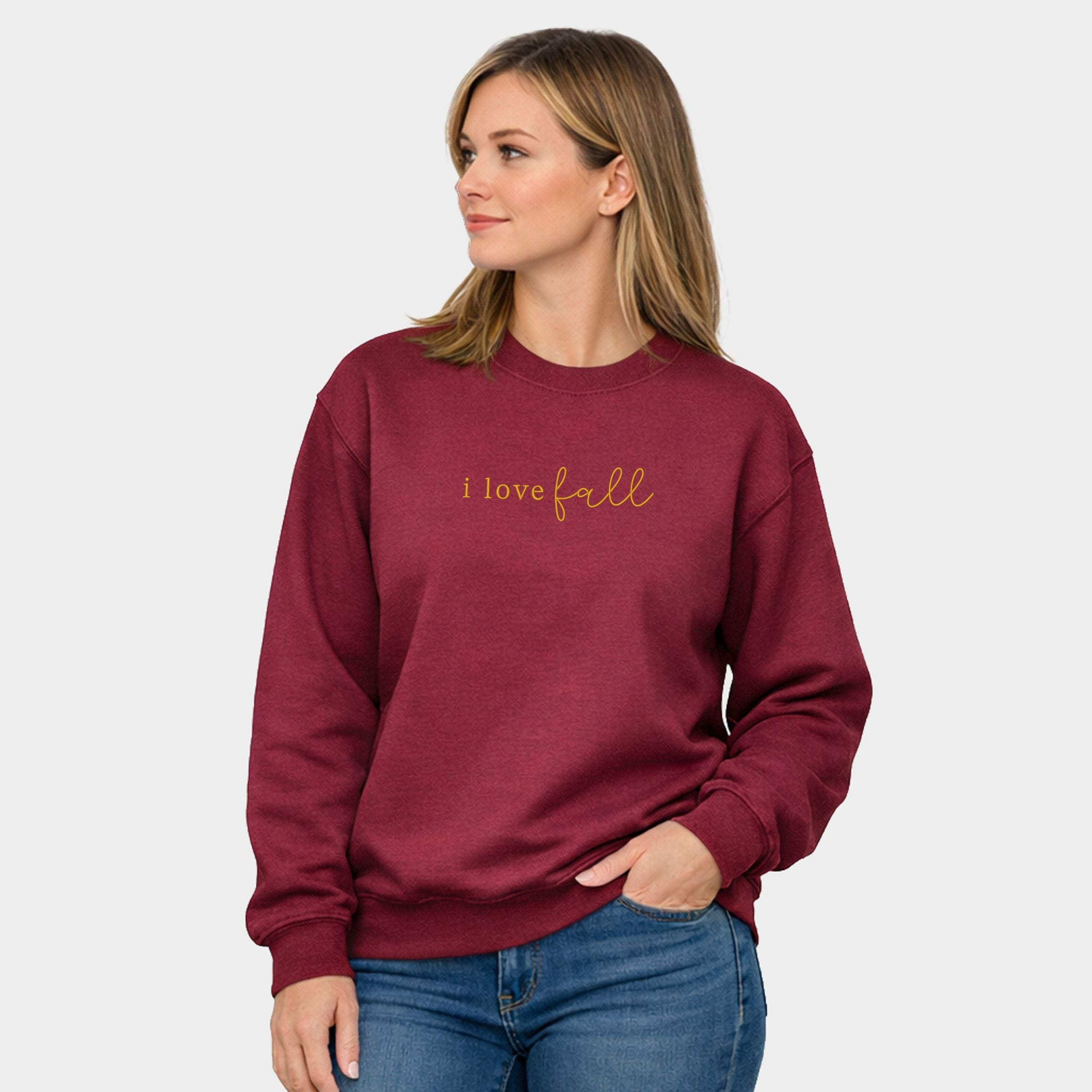 Embroidered I Love Fall - Women's Graphic Sweatshirt