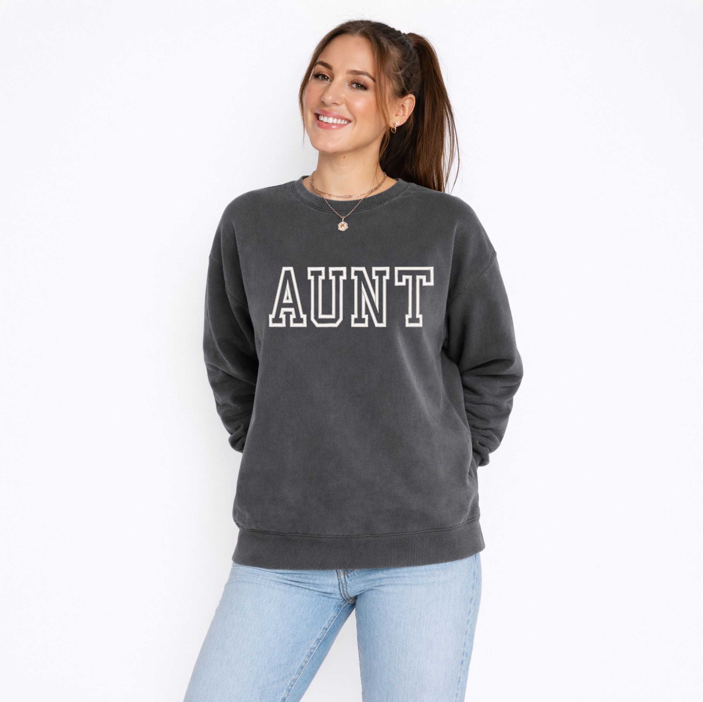 Embroidered Aunt Outline - Women's Lightweight Garment Dyed Sweatshirt