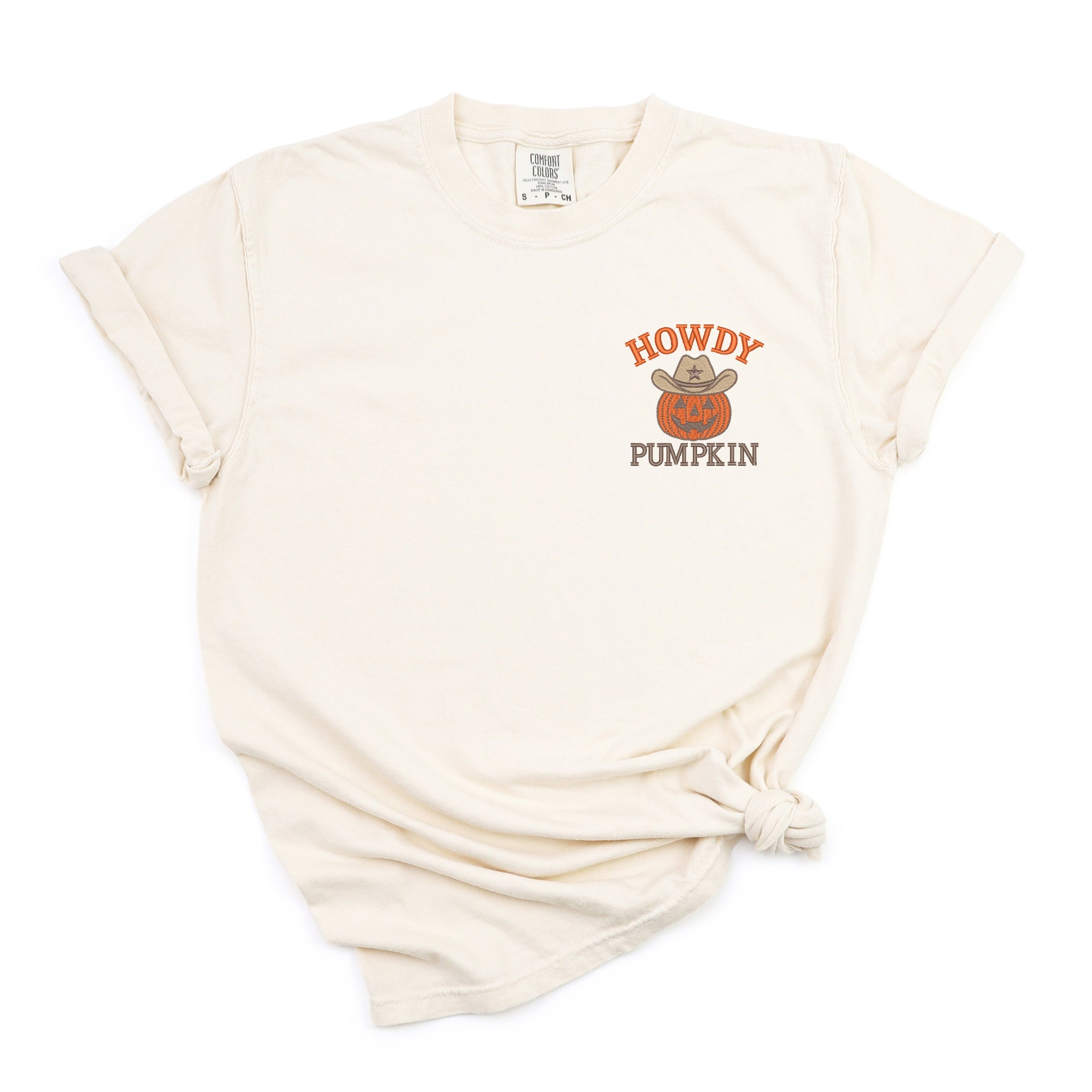 Embroidered Howdy Pumpkin - Women's Garment Dyed Tee