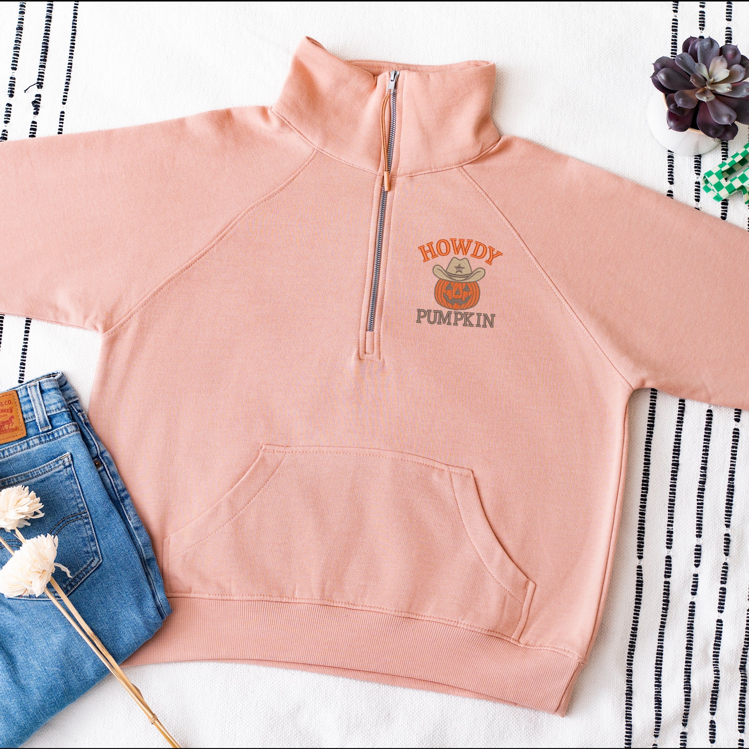 Embroidered Howdy Pumpkin - Women's Quarter Zip Fleece