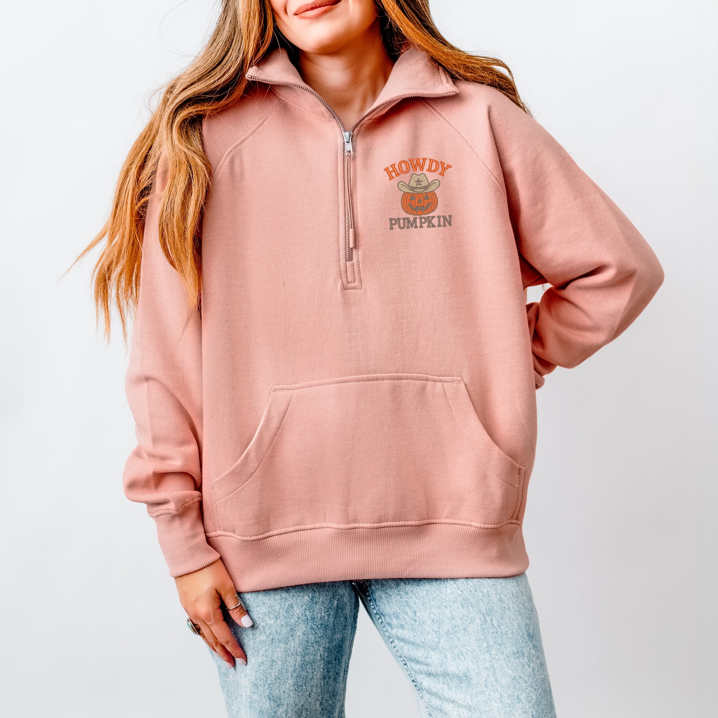 Embroidered Howdy Pumpkin - Women's Quarter Zip Fleece