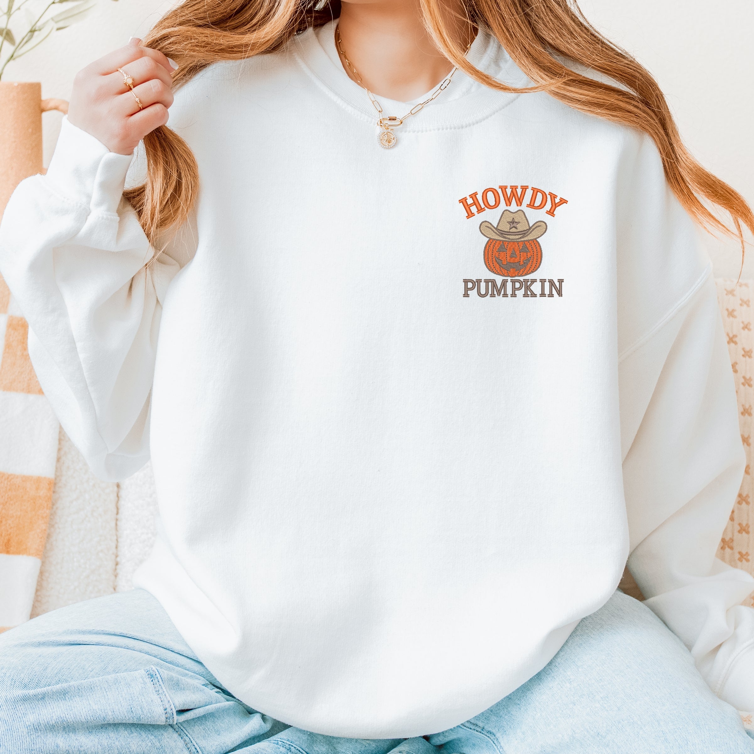Embroidered Howdy Pumpkin - Women's Sweatshirt