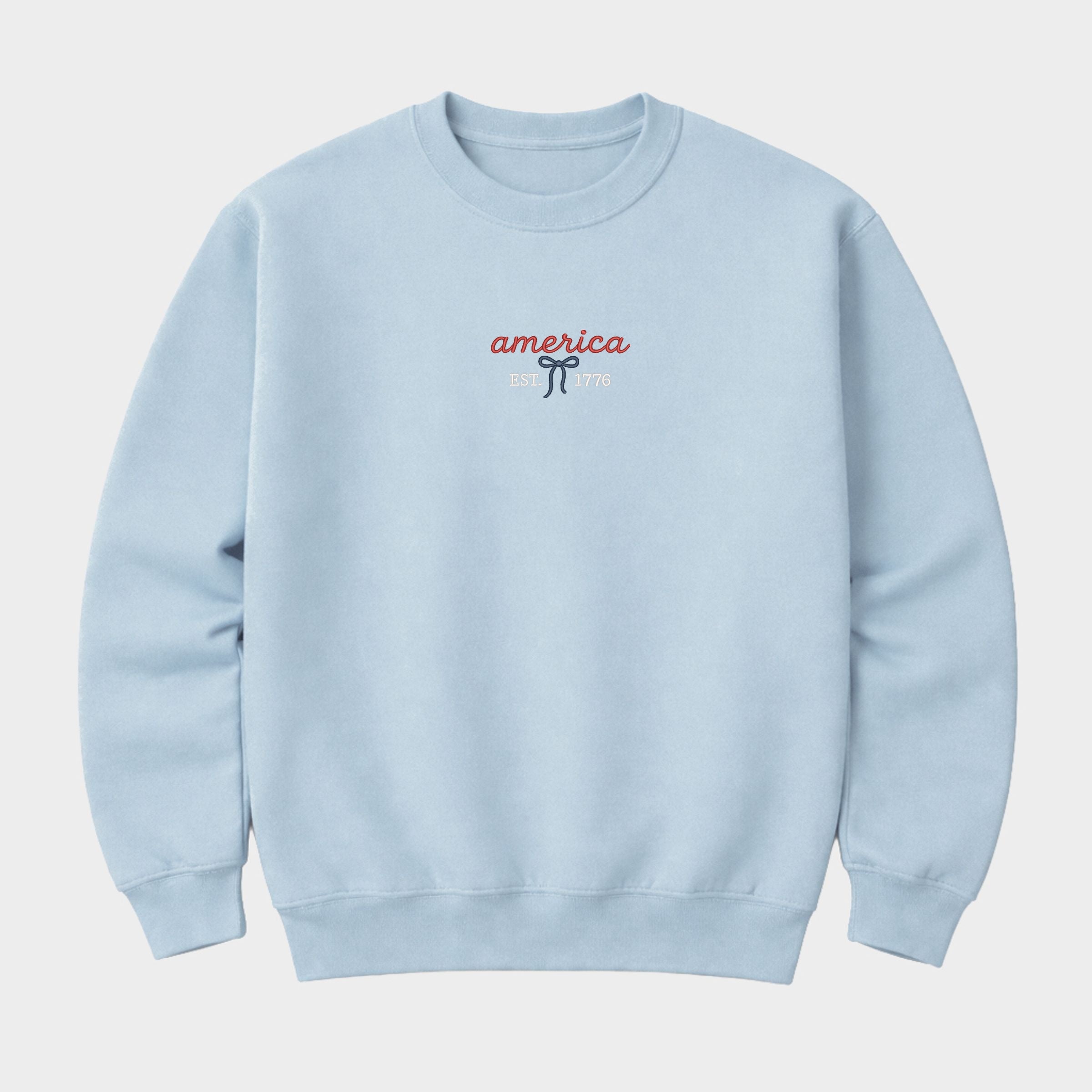 Embroidered Cursive America Bow - Women's Graphic Sweatshirt