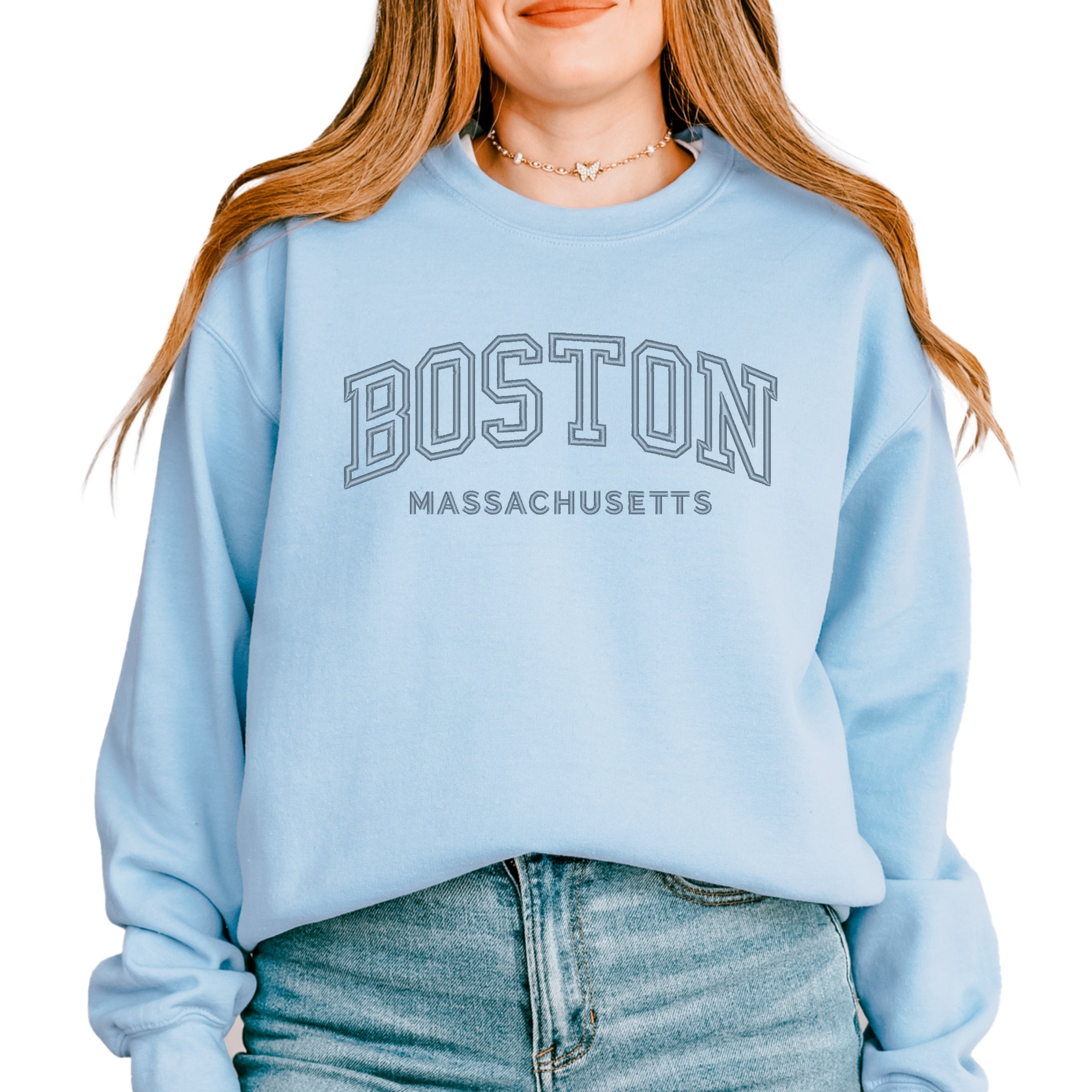 Embroidered Boston Massachusetts - Womens Graphic Sweatshirt