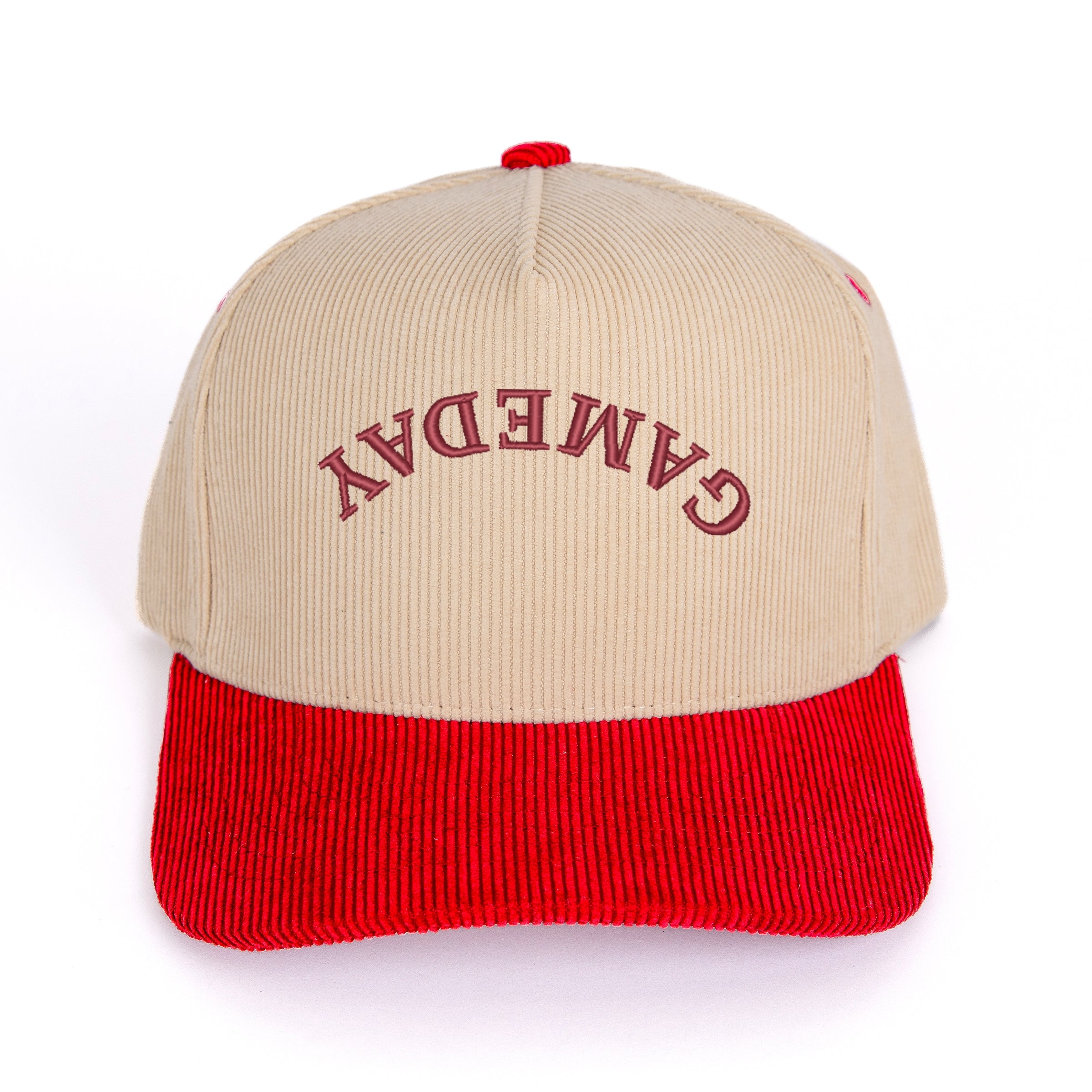 3D Puff Embroidered Game Day Upside Down Arch - Women's Corduroy Trucker Hat