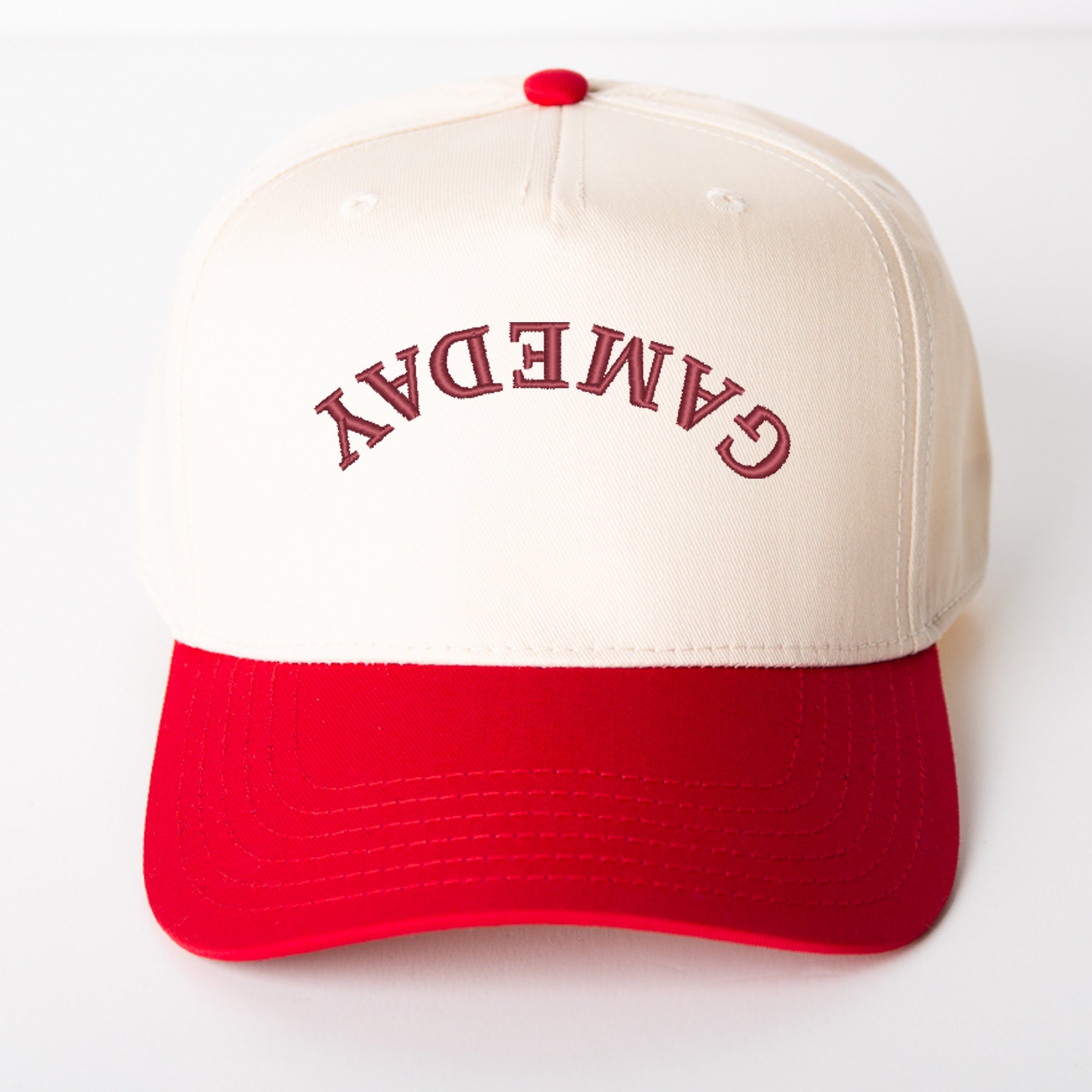 3D Puff Embroidered Game Day Upside Down Arch - Women's Canvas Trucker Hat