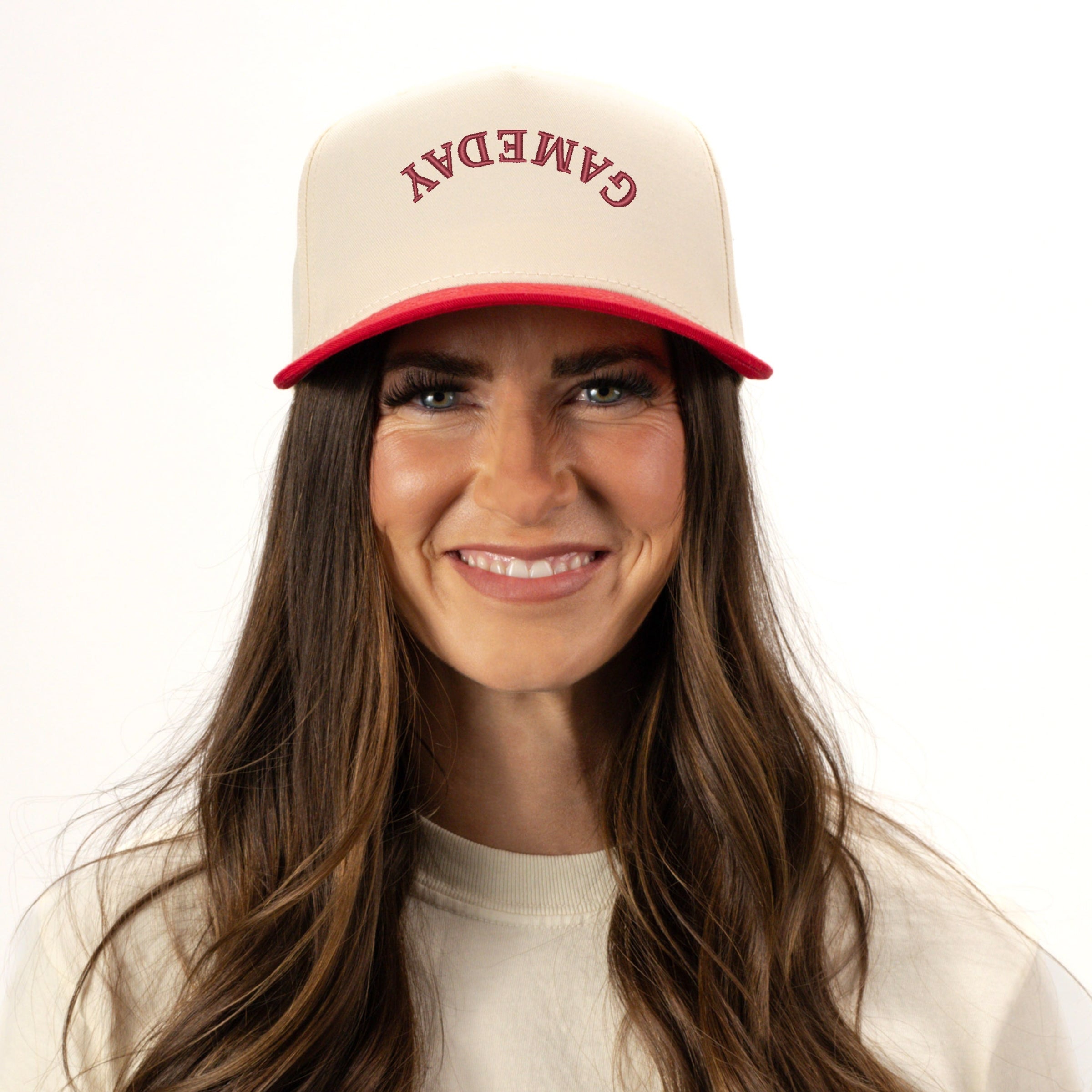 3D Puff Embroidered Game Day Upside Down Arch - Women's Canvas Trucker Hat
