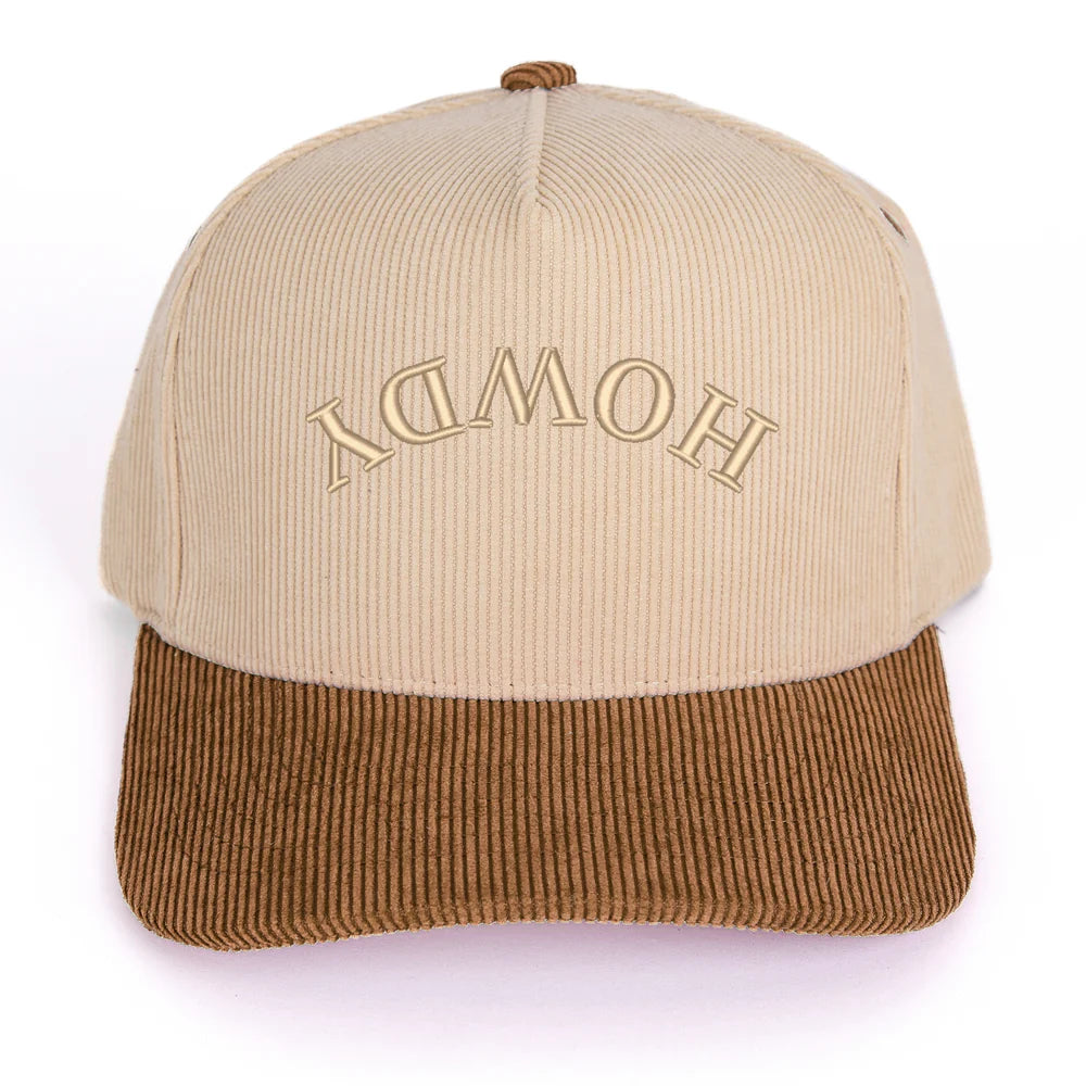 3D Puff Embroidered Howdy Upside Down Arch - Women's Corduroy Trucker Hat