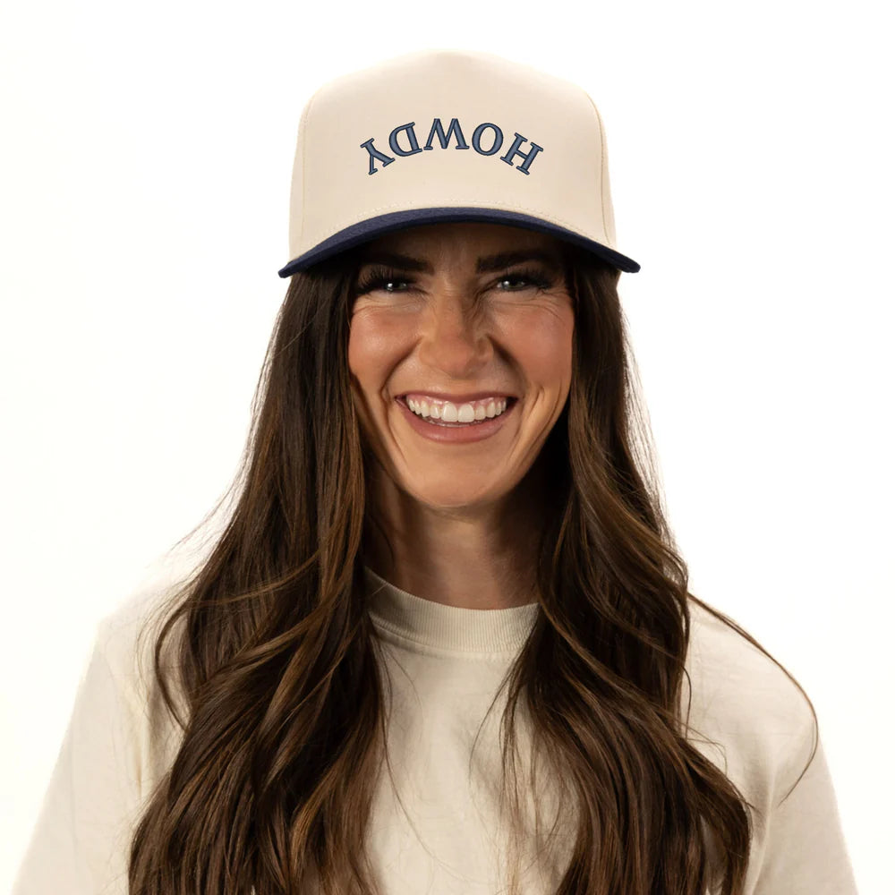 3D Puff Embroidered Howdy Upside Down Arch - Women's Canvas Trucker Hat