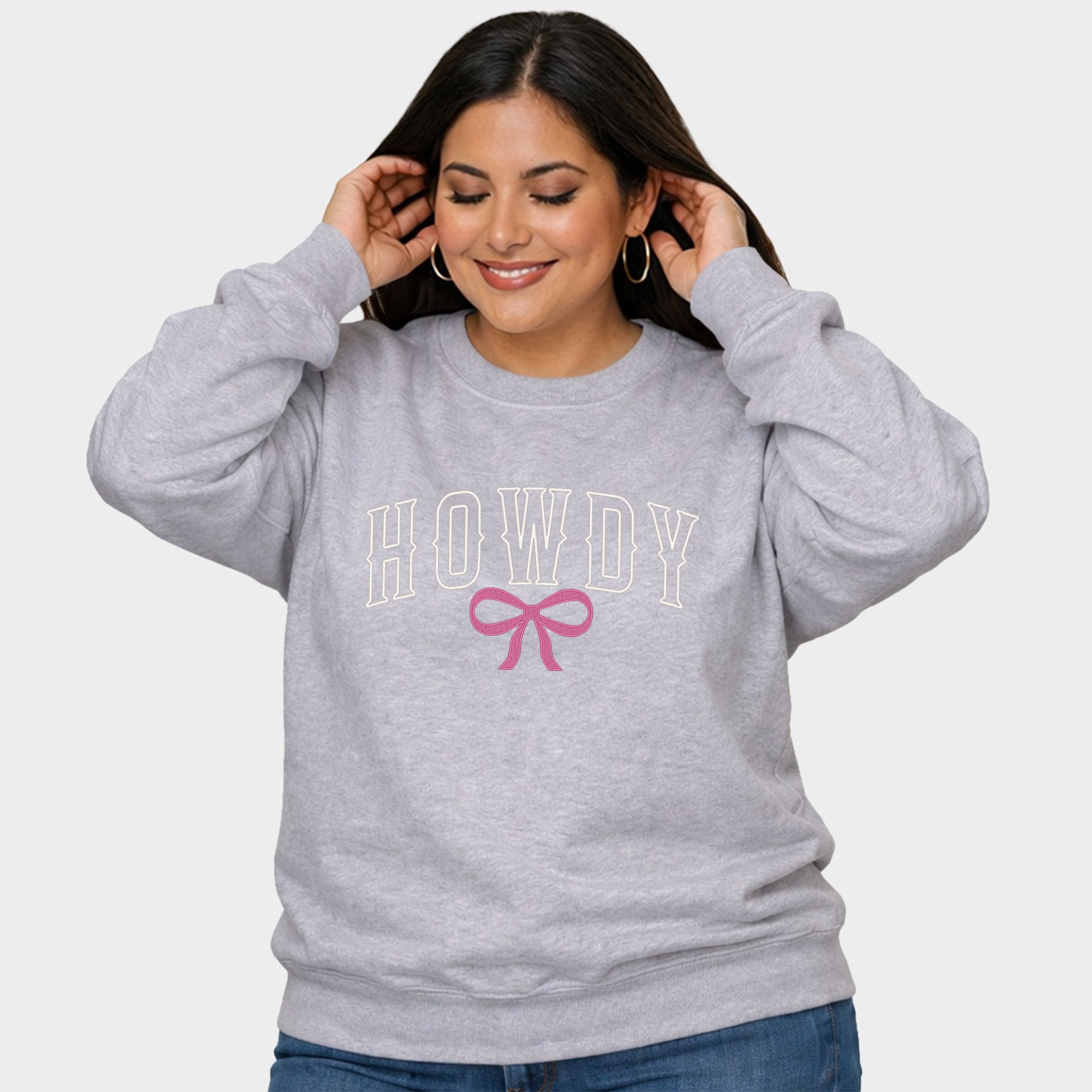 Embroidered Bow Howdy - Women's Plus Sized Graphic Sweatshirt