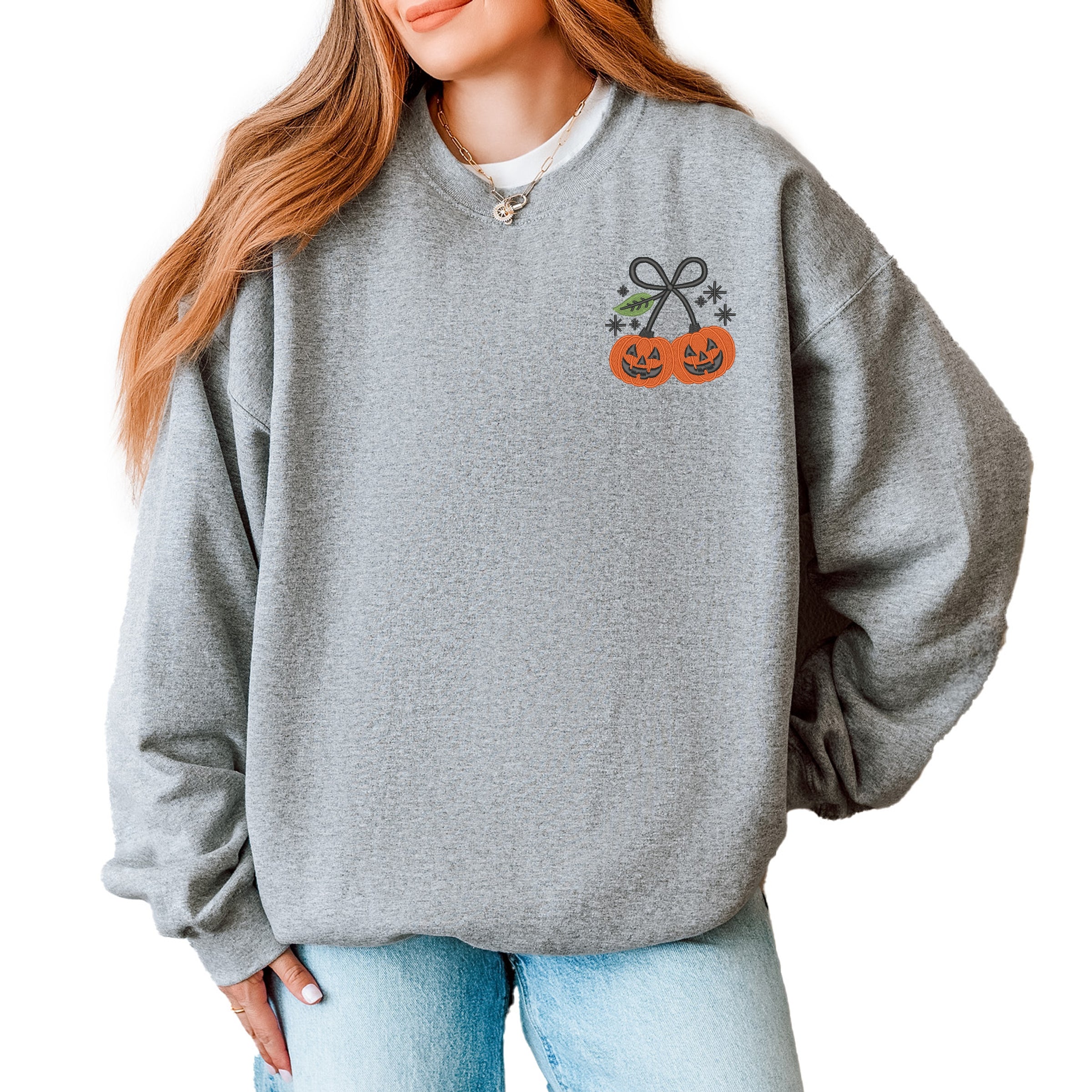 Embroidered Pumpkin Bow - Women's Sweatshirt