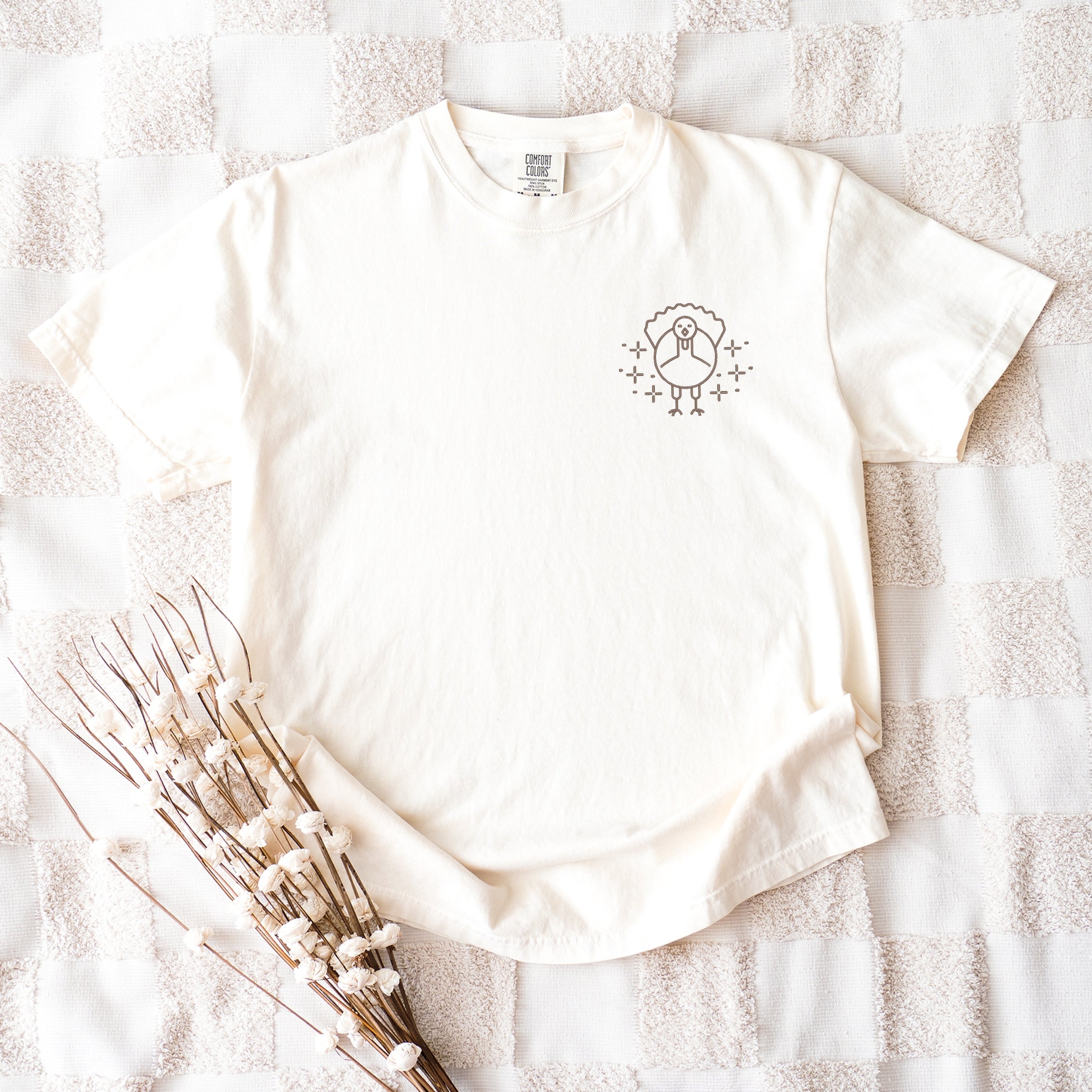 Embroidered Turkey Sparkles - Womens Garment Dyed Tee
