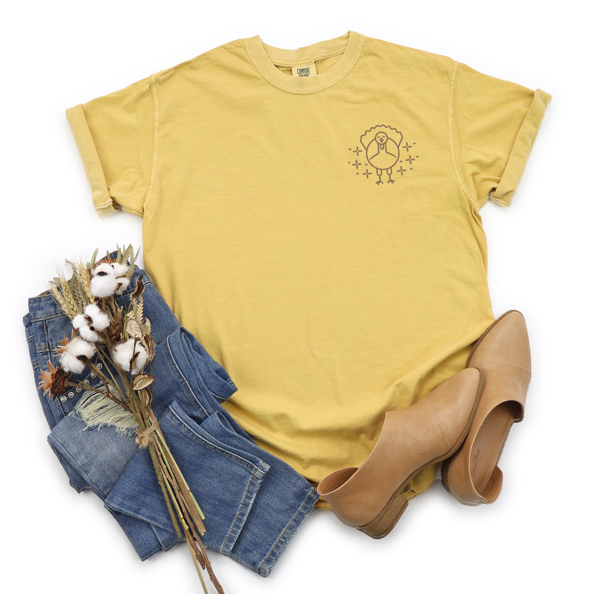 Embroidered Turkey Sparkles - Womens Garment Dyed Tee