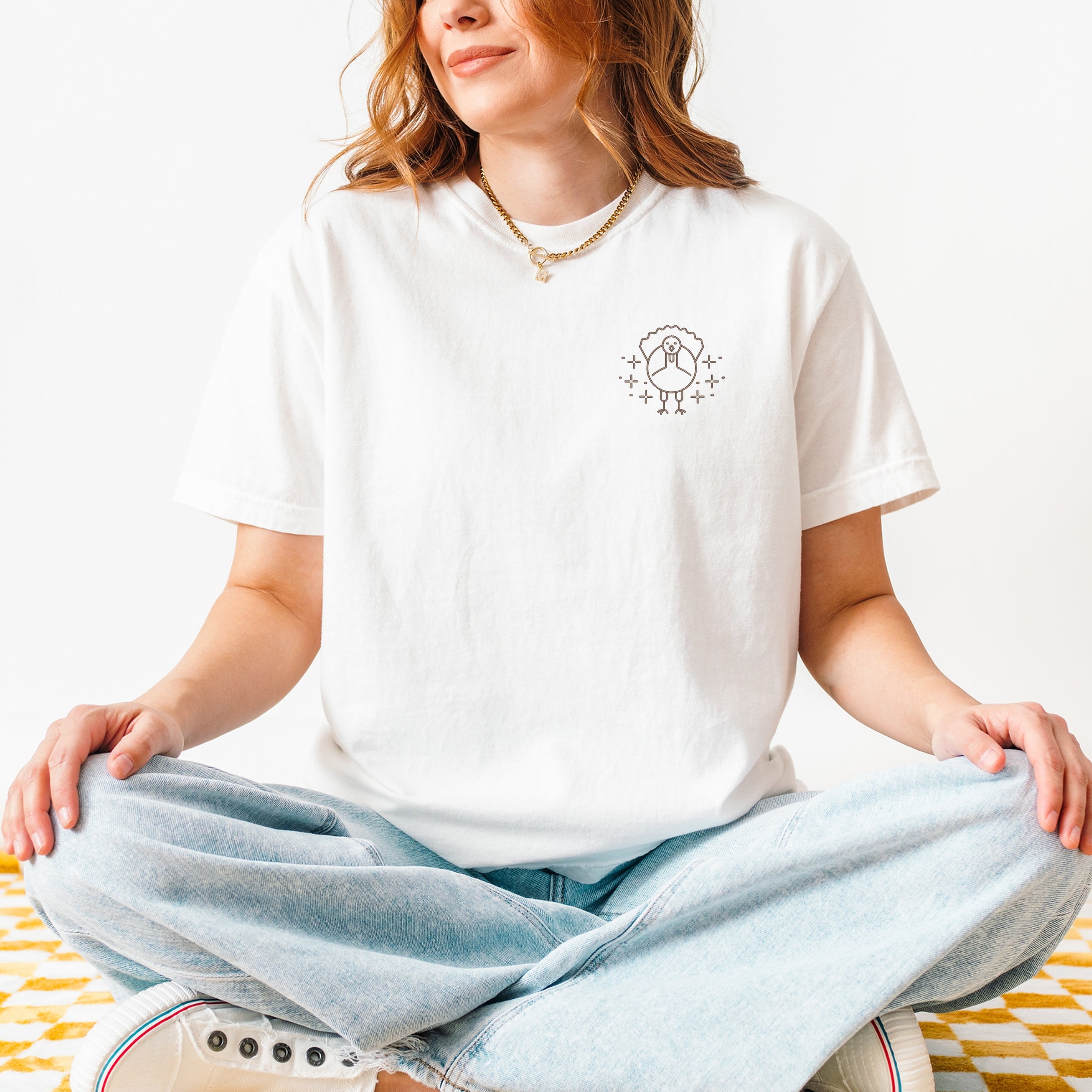 Embroidered Turkey Sparkles - Womens Garment Dyed Tee