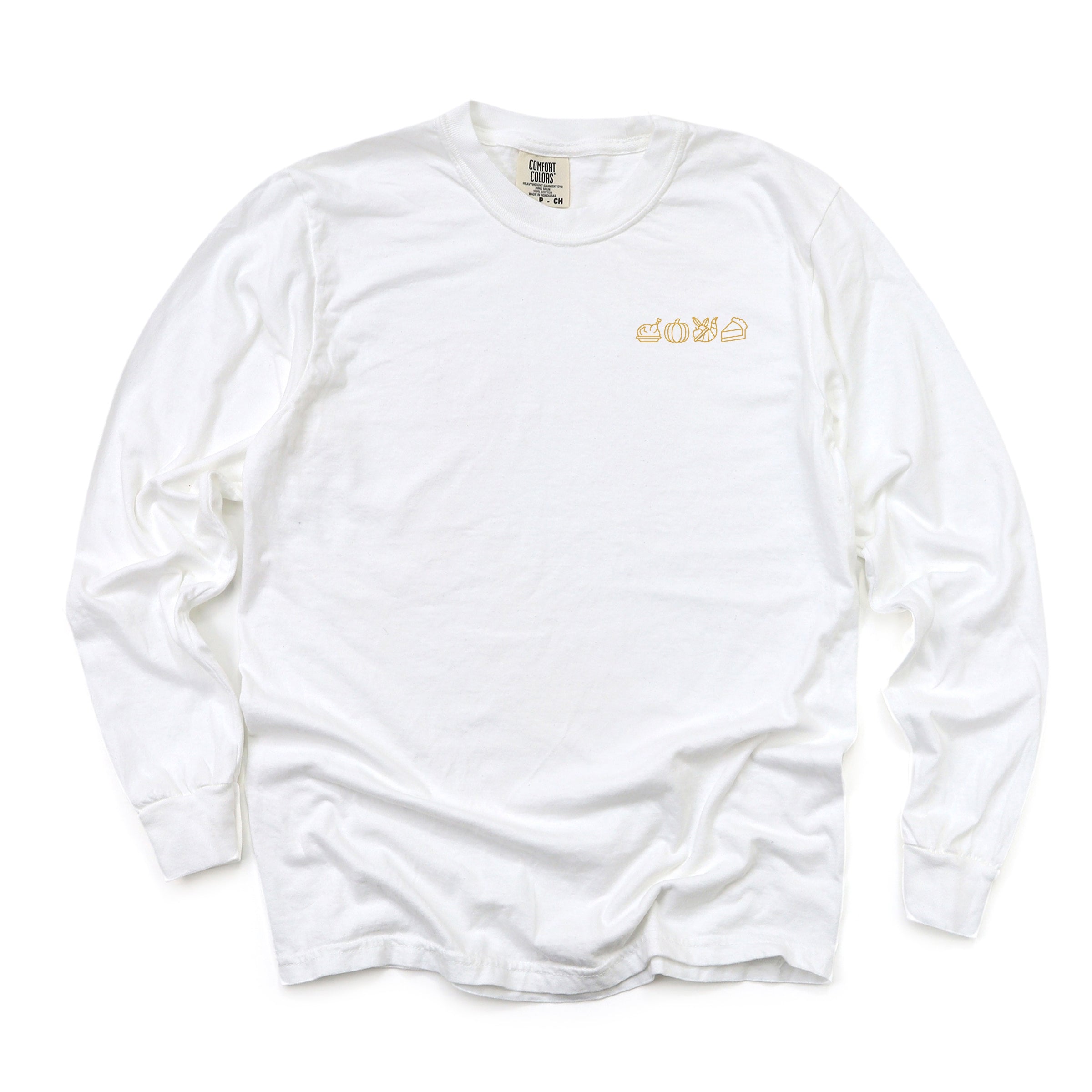 Embroidered Thanksgiving Icons - Womens Garment Dyed Long Sleeve