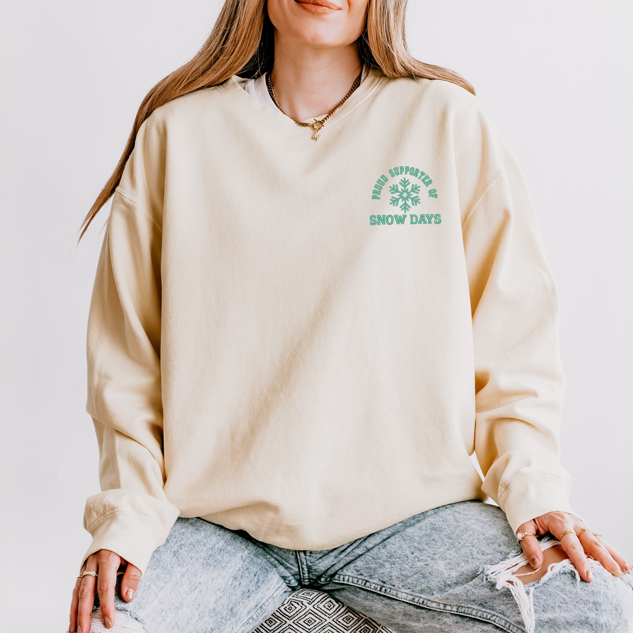 Embroidered Proud Supporter Snow Days - Women's Lightweight Garment Dyed Sweatshirt