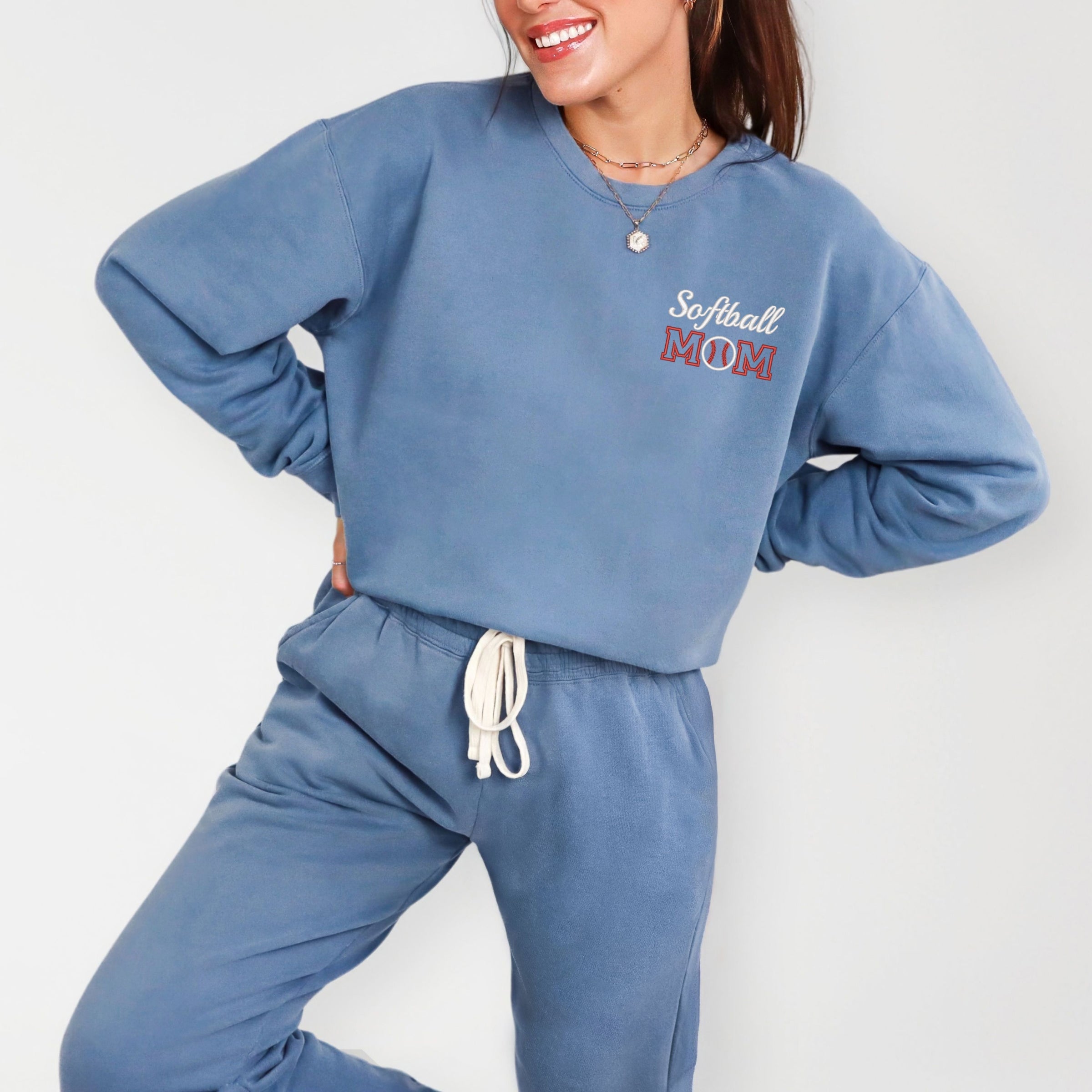 Embroidered Softball Mom - Women's Lightweight Garment Dyed Sweatshirt