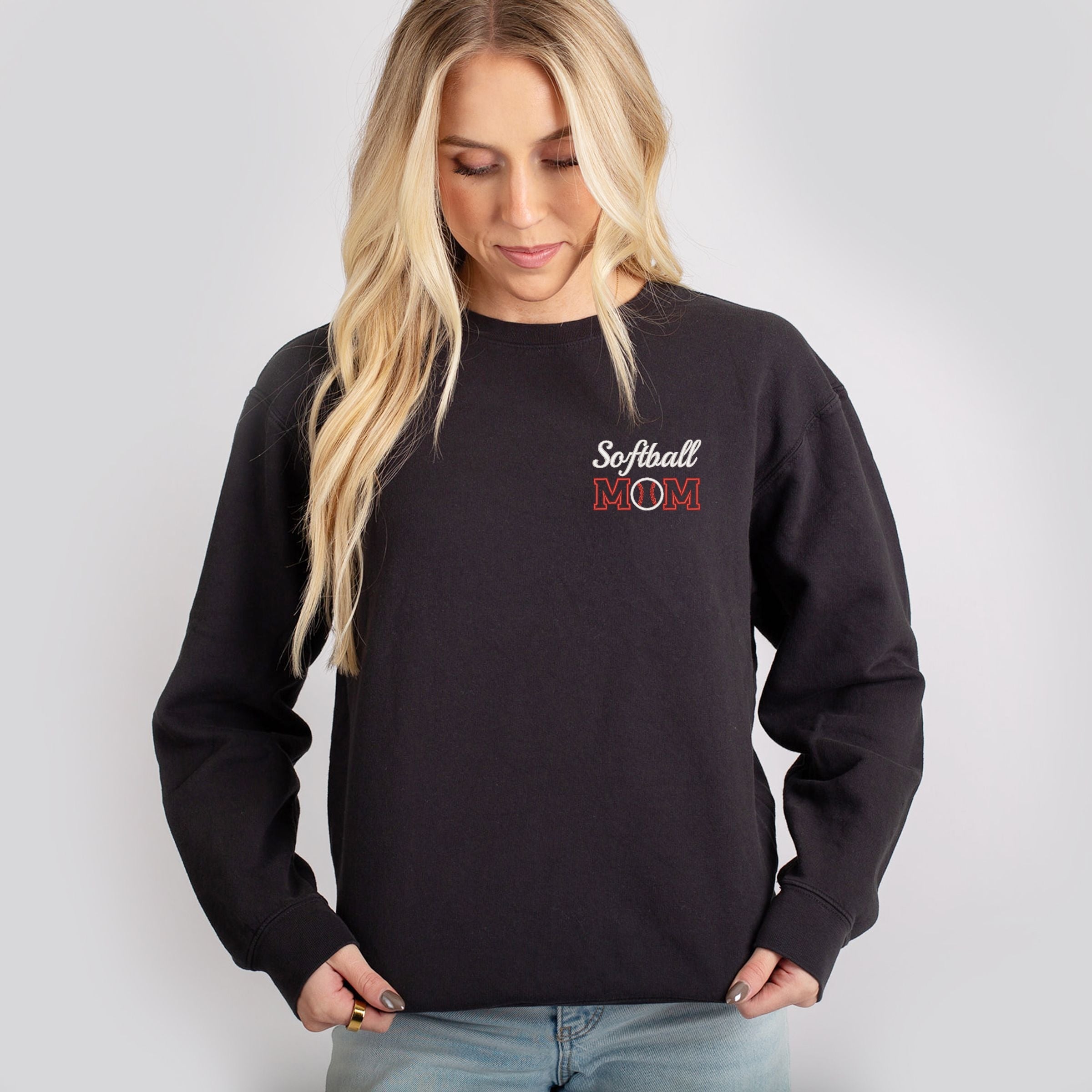 Embroidered Softball Mom - Women's Lightweight Garment Dyed Sweatshirt
