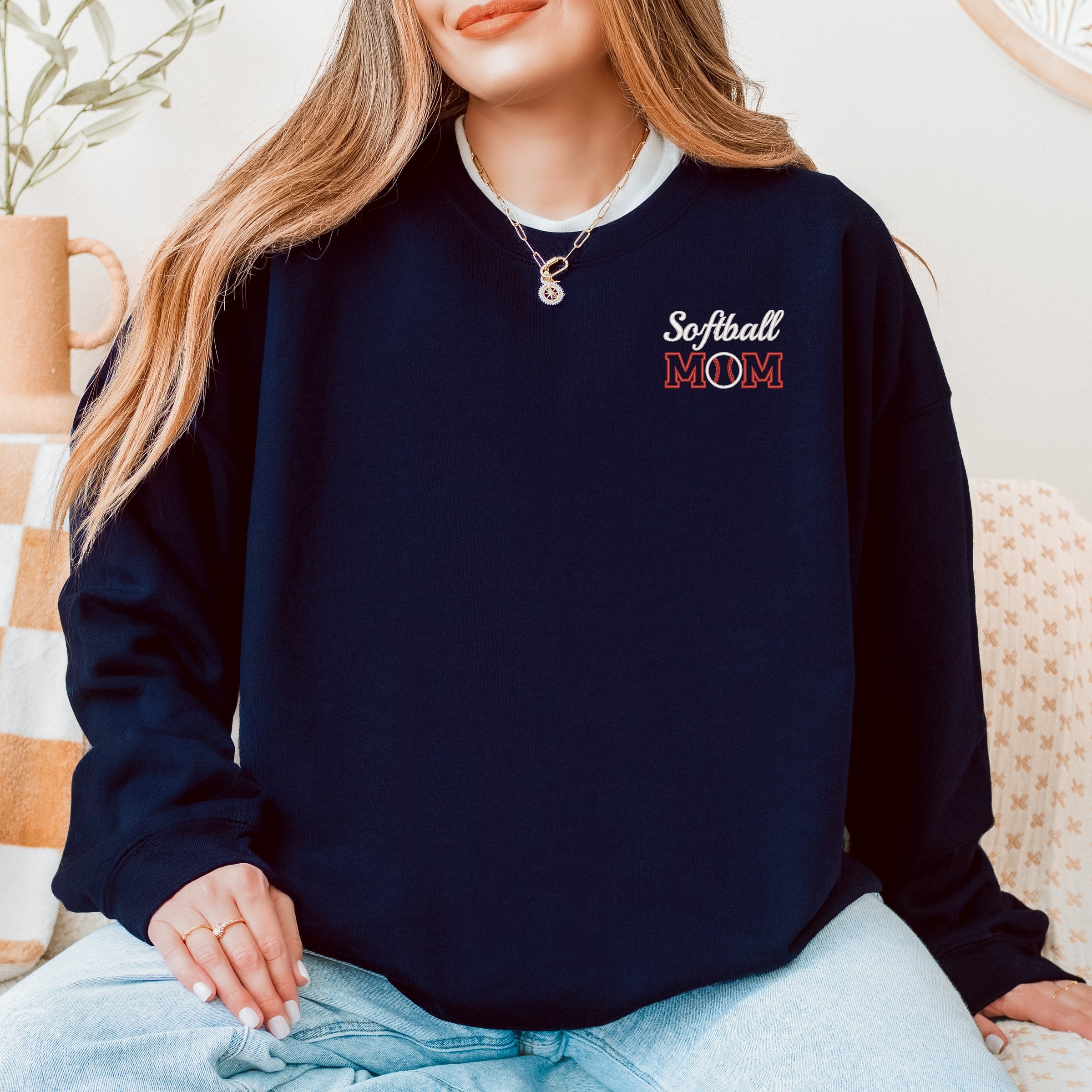 Embroidered Softball Mom - Women's Graphic Sweatshirt
