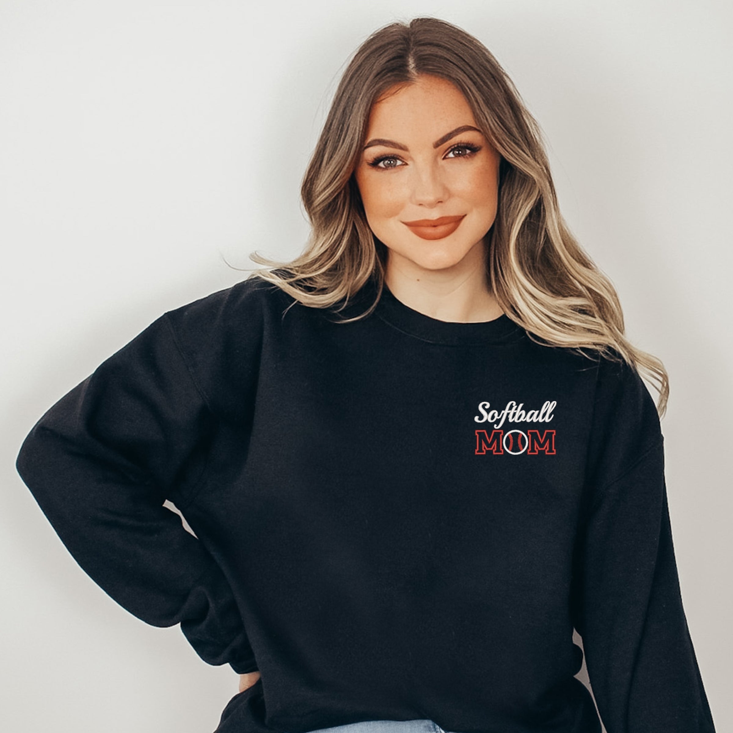 Embroidered Softball Mom - Women's Graphic Sweatshirt