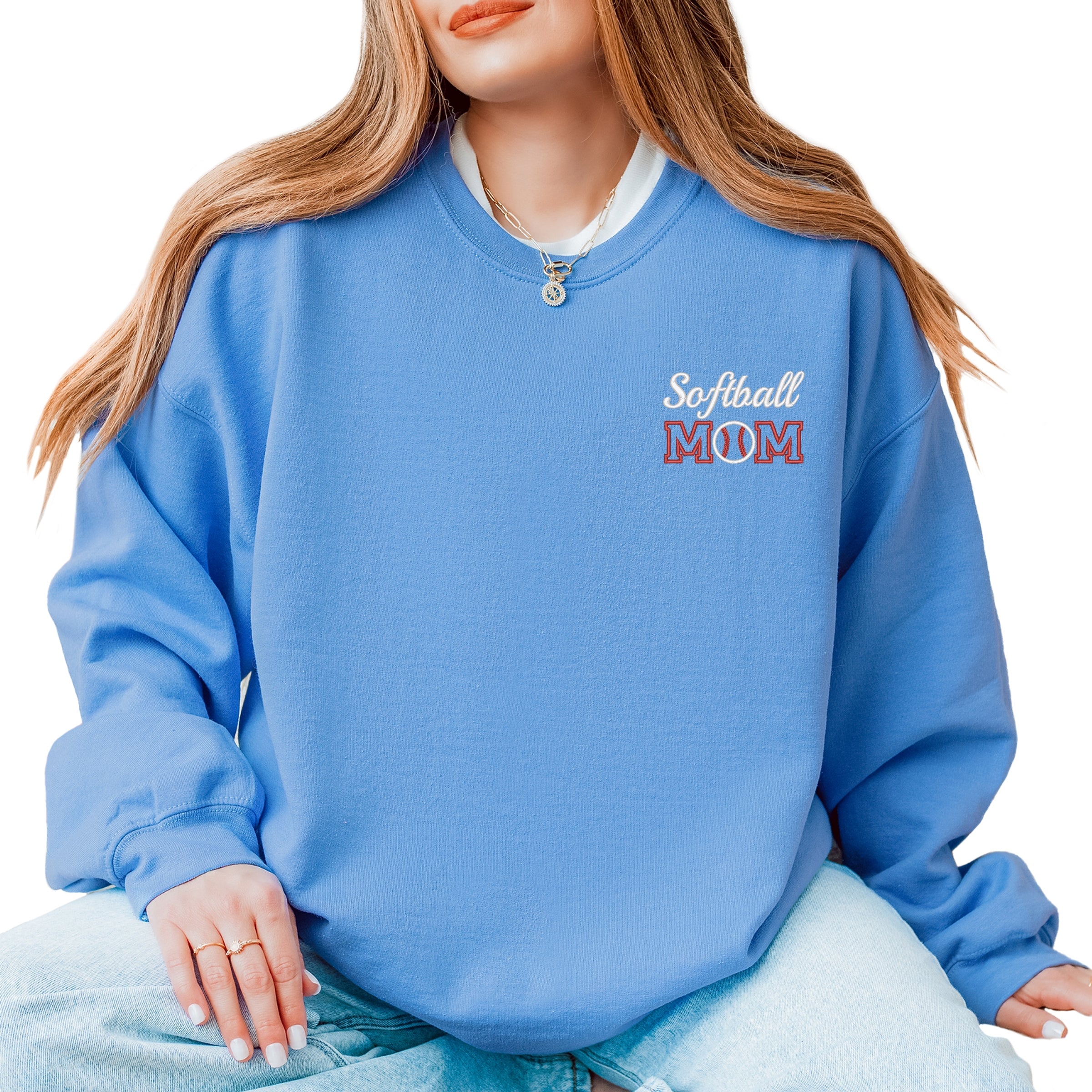 Embroidered Softball Mom - Women's Graphic Sweatshirt