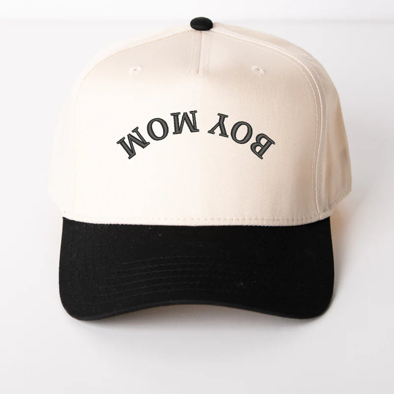 3D Puff Embroidered Boy Mom Upside Down Arch - Women's Canvas Trucker Hat