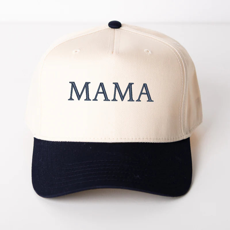 3D Puff Embroidered Mama Block Letters - Women's Canvas Trucker Hat