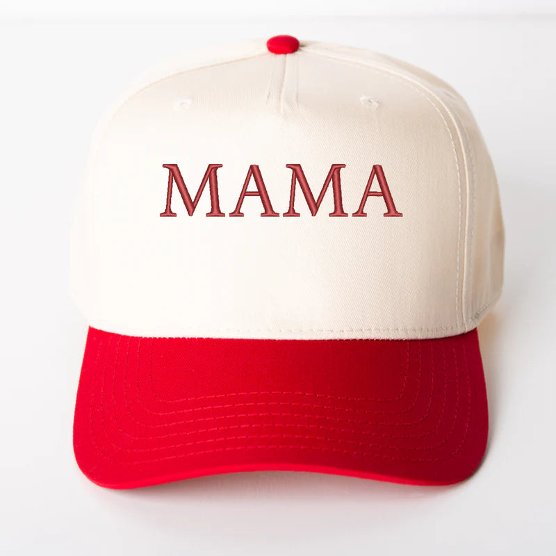 3D Puff Embroidered Mama Block Letters - Women's Canvas Trucker Hat