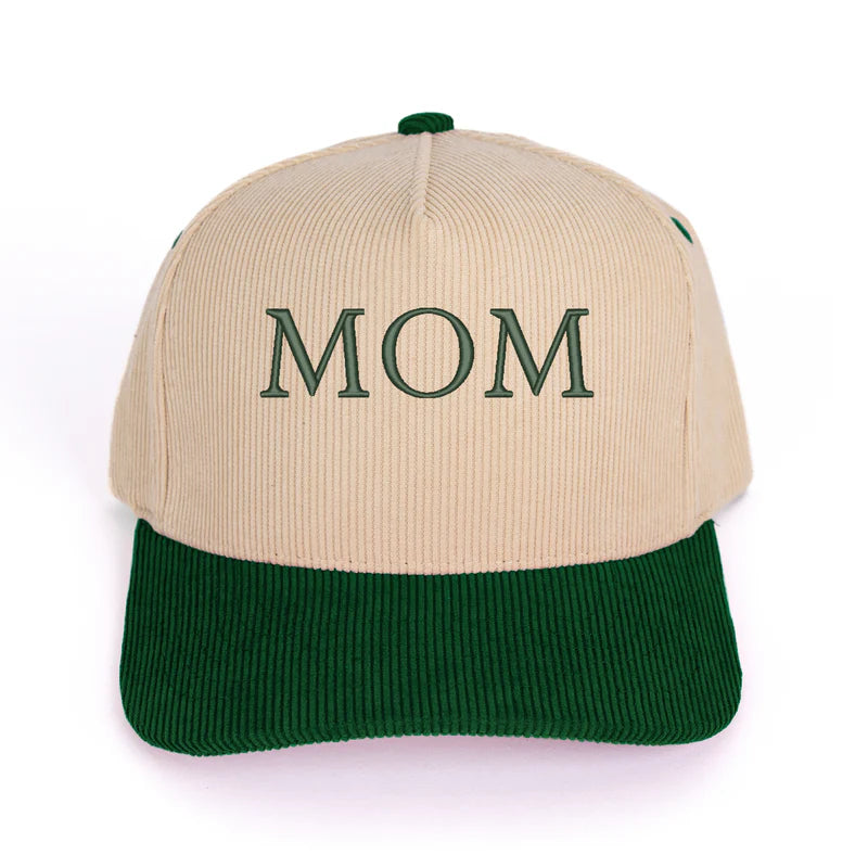 3D Puff Embroidered Mom Block Letters - Women's Corduroy Trucker Hat
