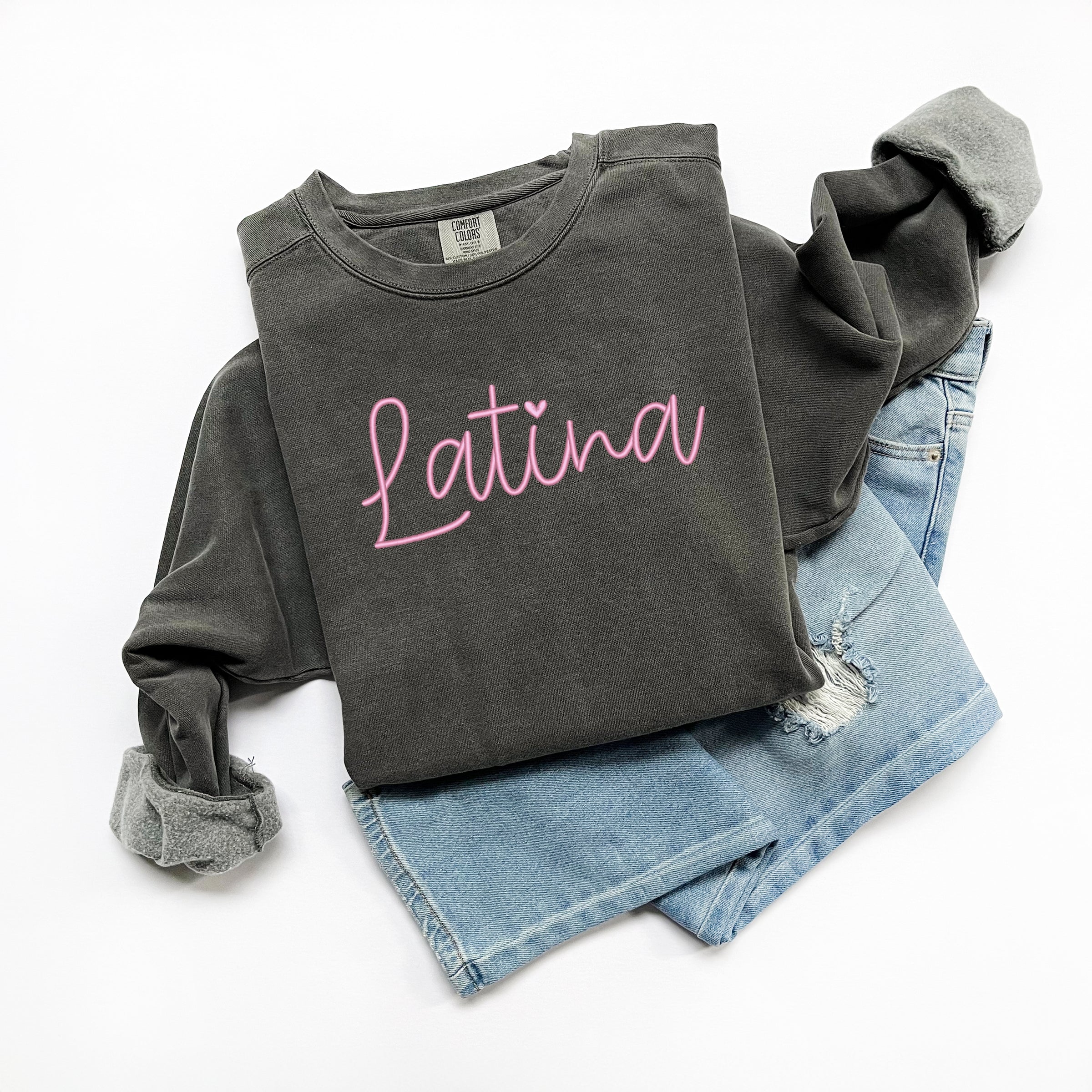 Embroidered Latina Cursive - Women's Garment Dyed Graphic Sweatshirt