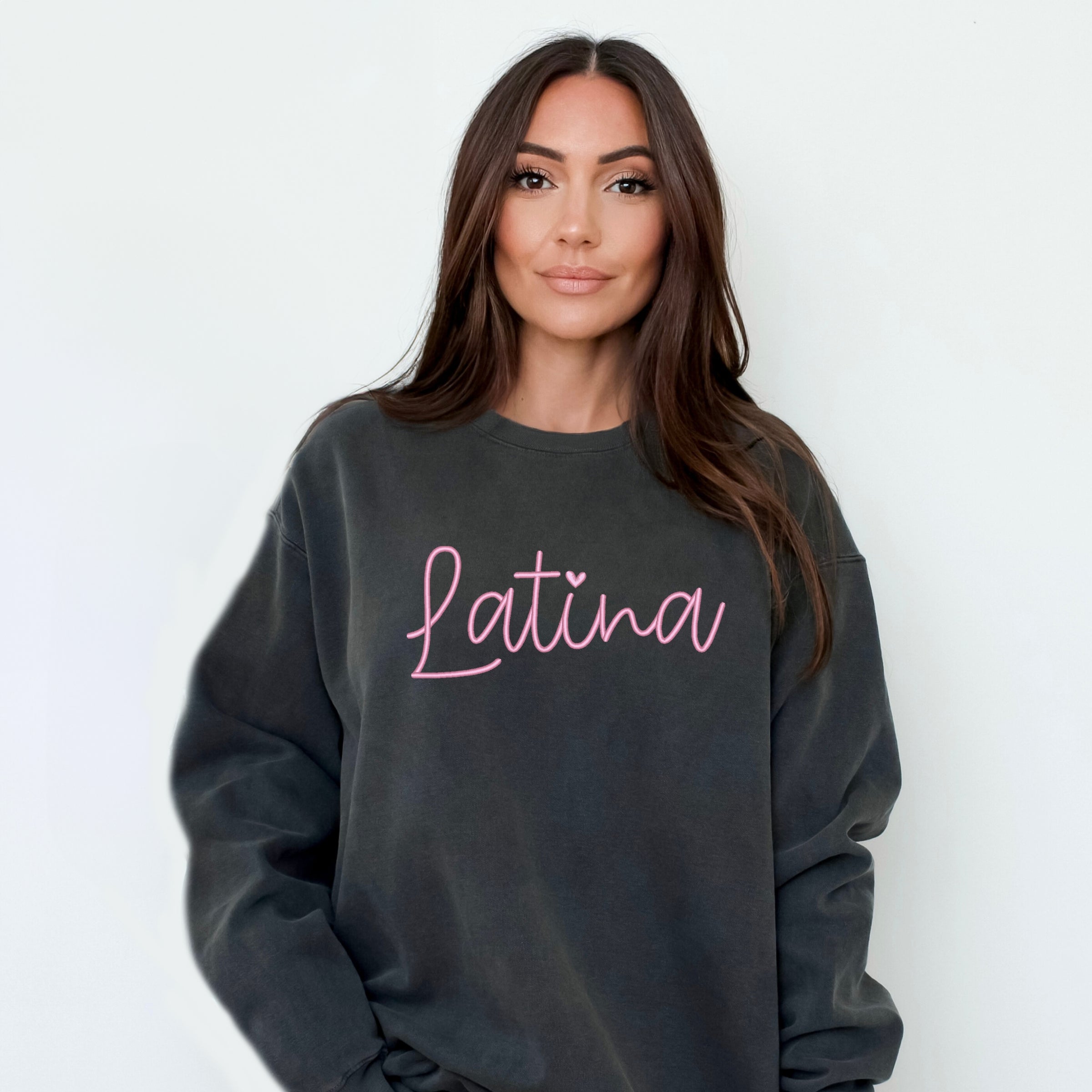 Embroidered Latina Cursive - Women's Garment Dyed Graphic Sweatshirt