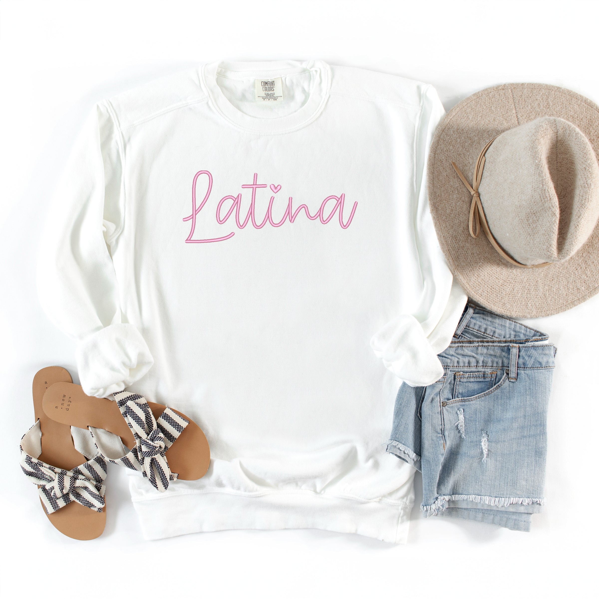 Embroidered Latina Cursive - Women's Garment Dyed Graphic Sweatshirt