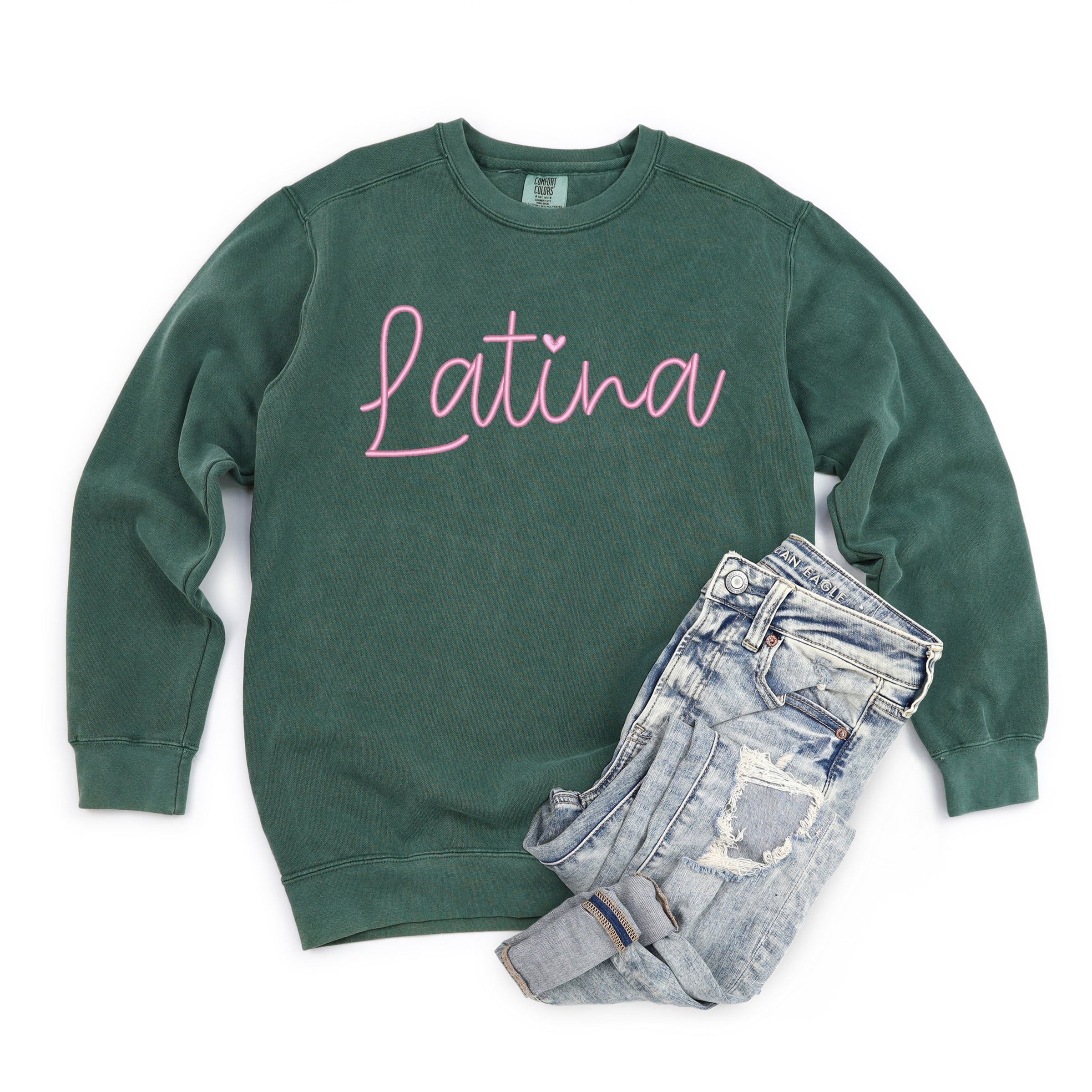Embroidered Latina Cursive - Women's Garment Dyed Graphic Sweatshirt