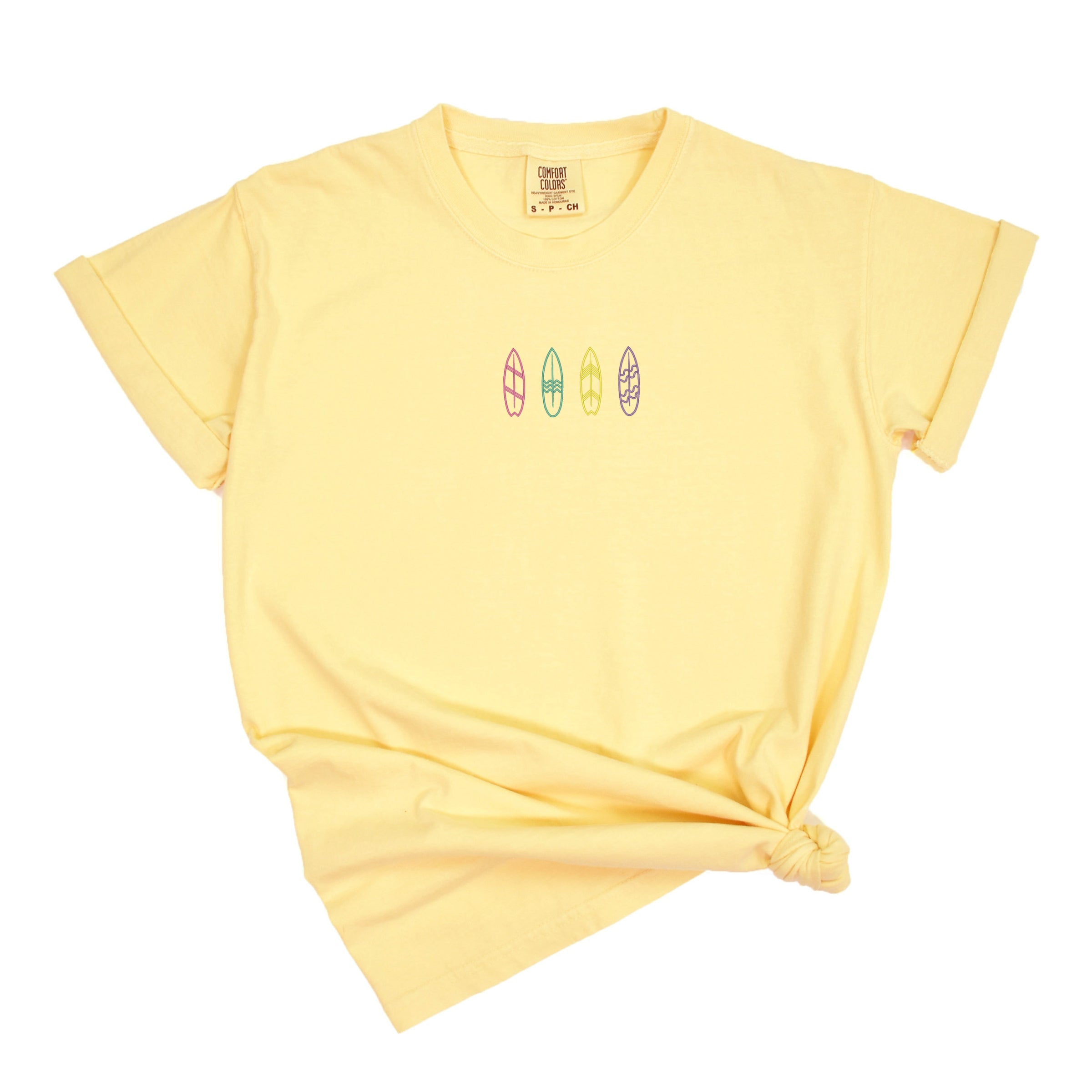 Embroidered Surf Boards - Women's Garment Dyed Graphic T-Shirt